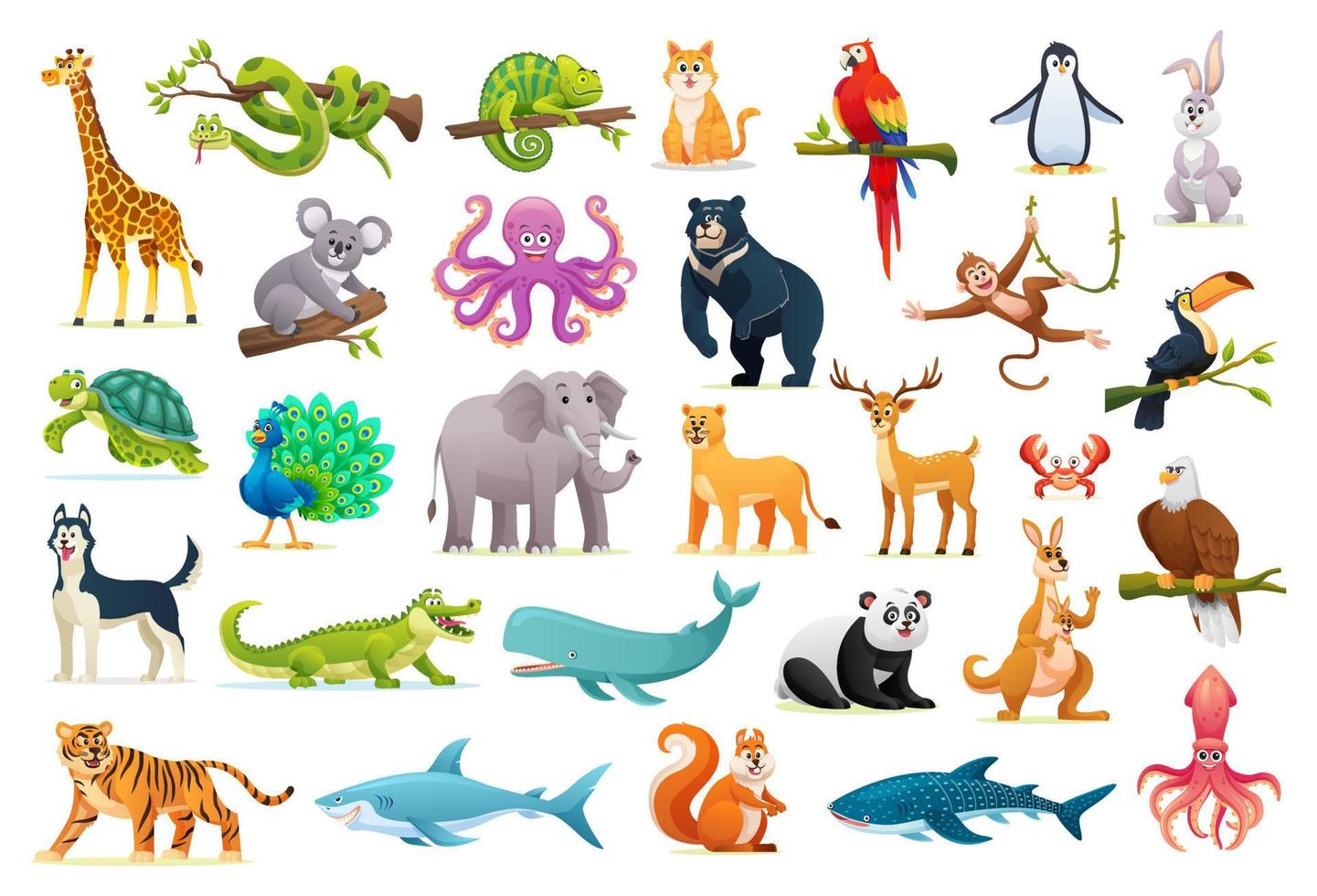 conjunto de ilustraciones de dibujos animados de animales salvajes 6696201  Vector en Vecteezy