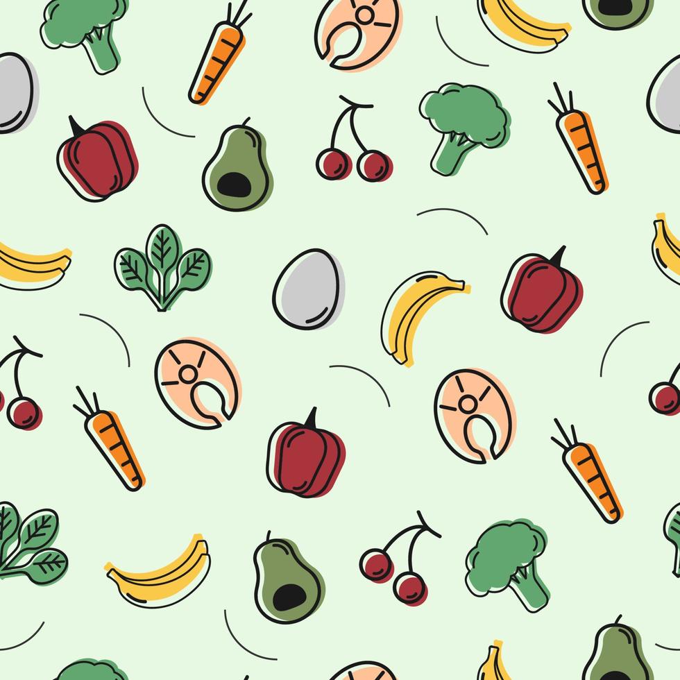 Food icons in outline style. Seamless pattern vector
