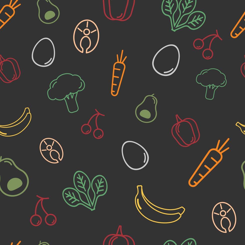 Food icons in outline style. Seamless pattern vector
