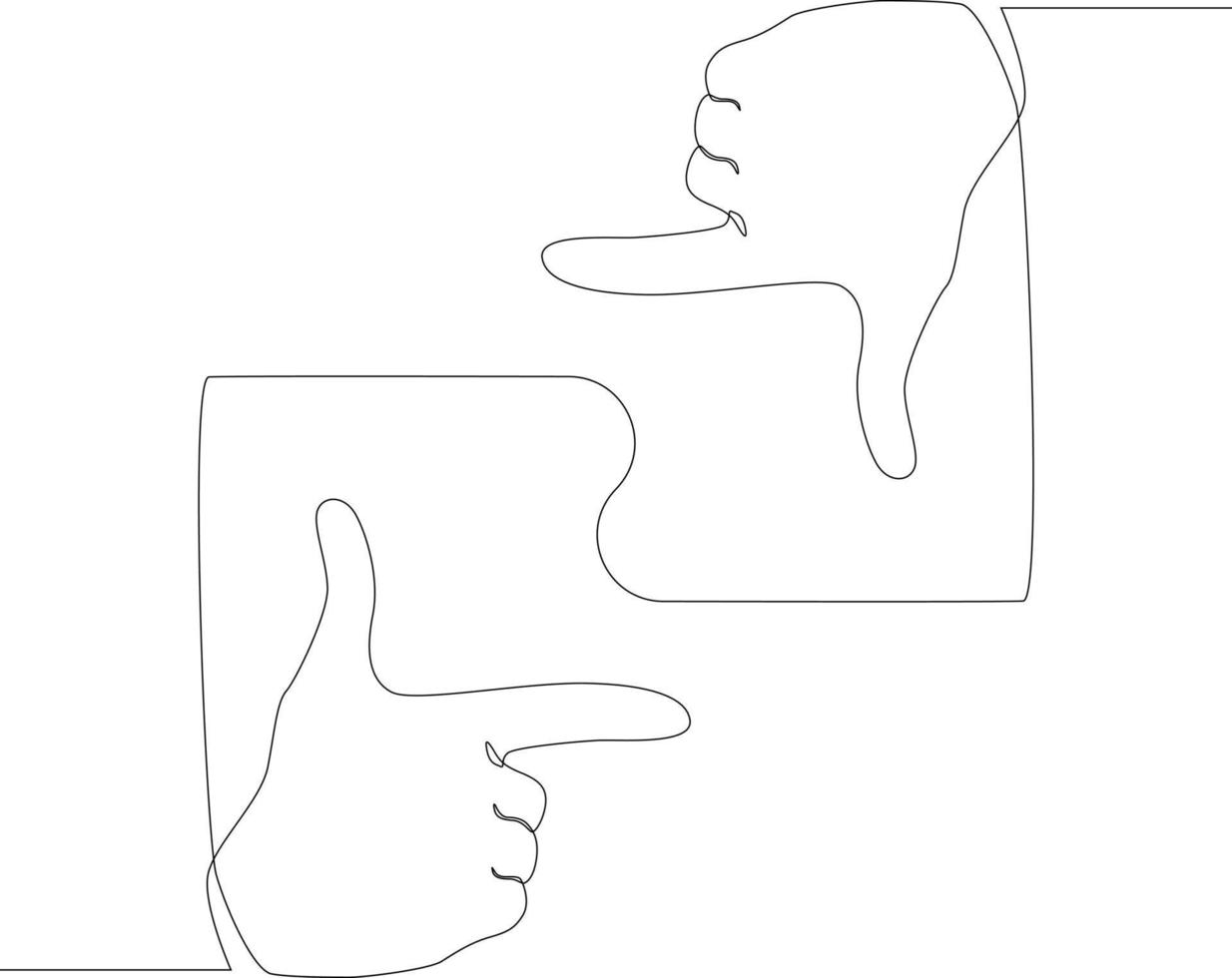 línea continua simple, un marco de cámara con los dedos. Escenas del estudio. ilustración vectorial vector