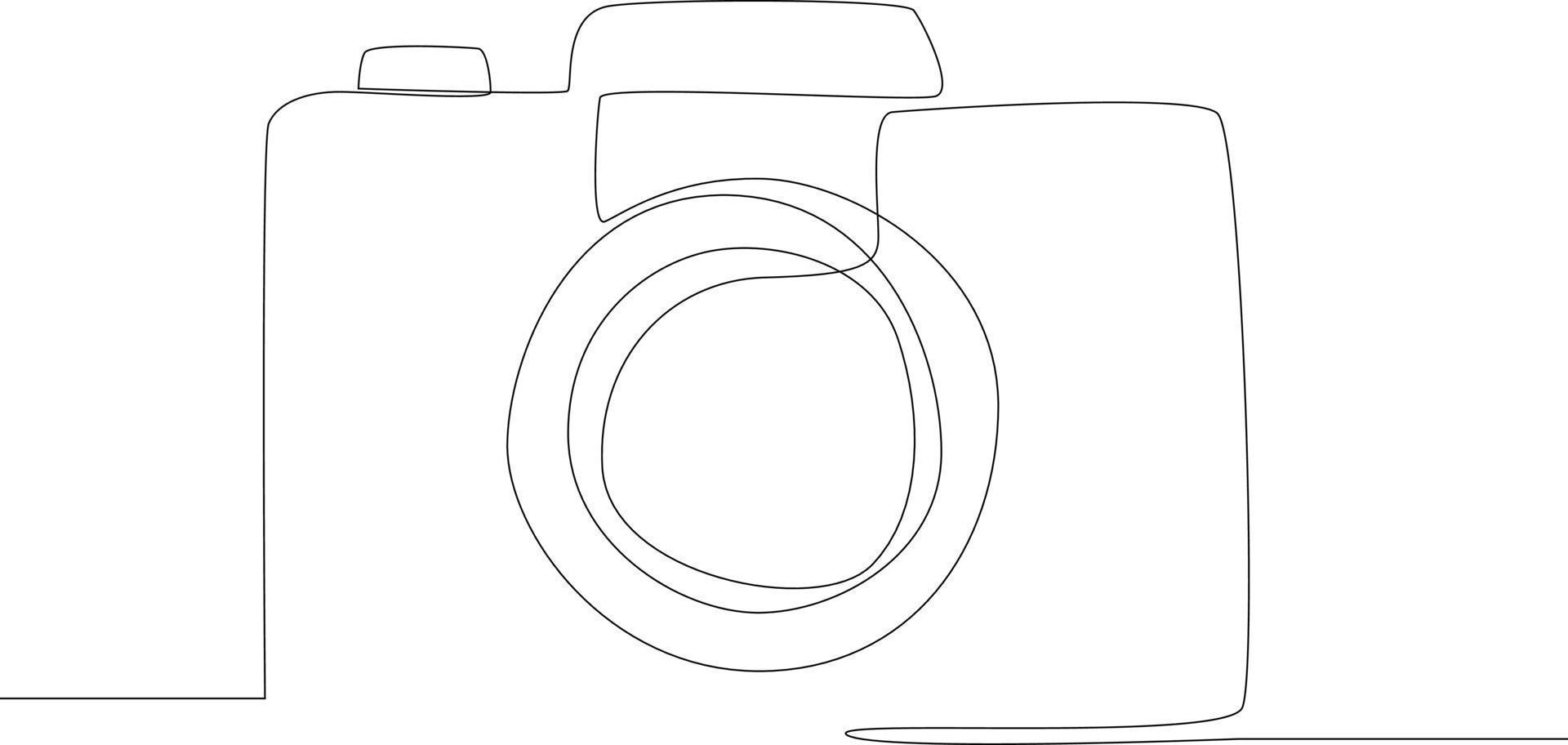 Simple continuous line drawing classic camera. Scenes from the Studio. Vector Illustration.
