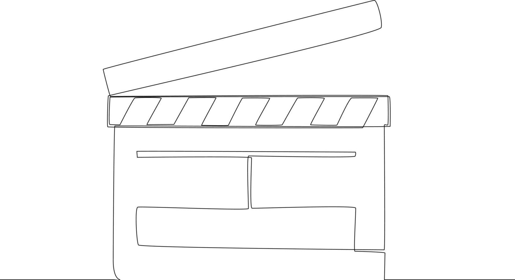 Simple continuous line drawing a clapper board icon. Scenes from the Studio. Vector line icon isolated on white background.