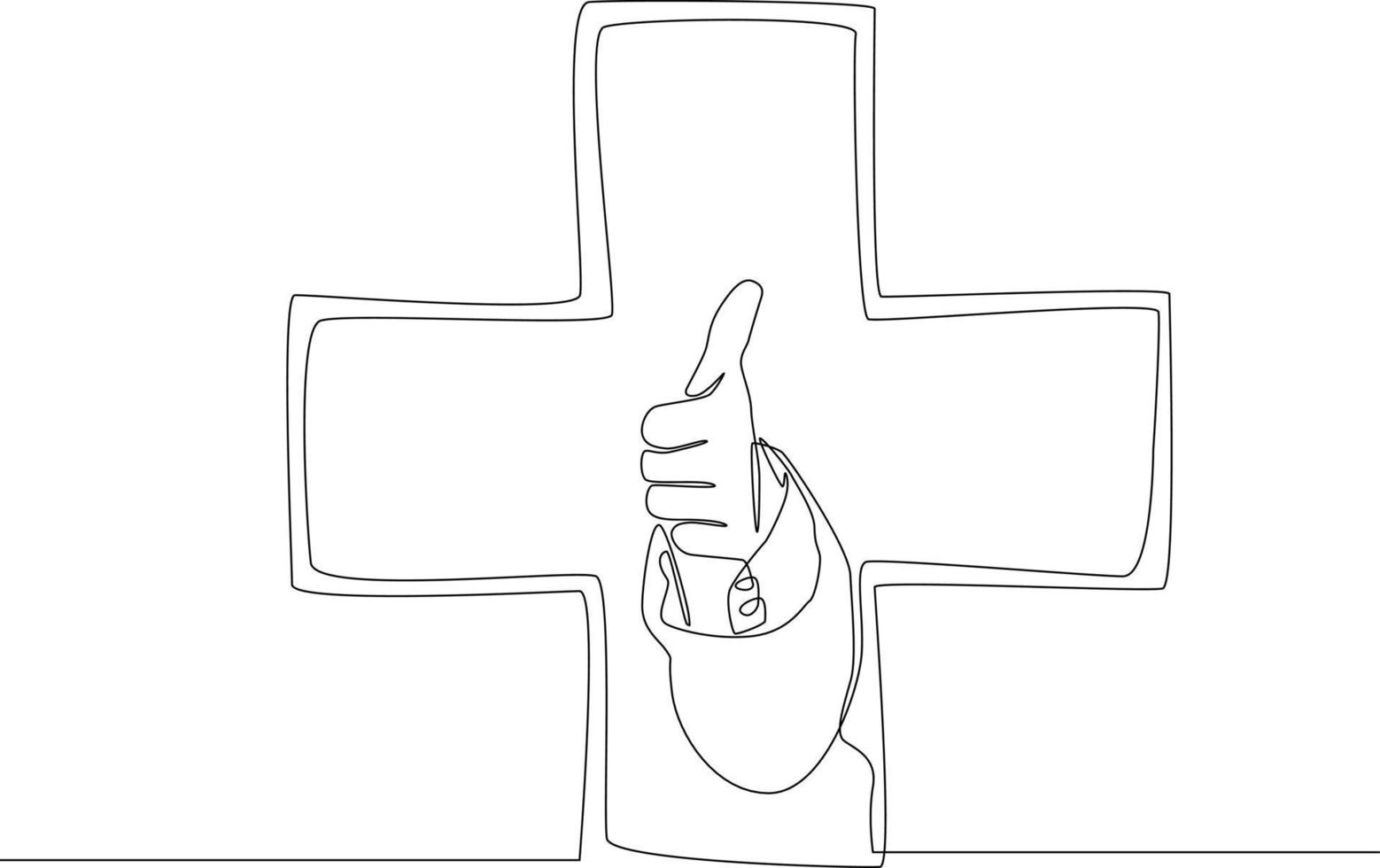 dibujo de línea continua simple que gesticula la expresión de aprobación haciendo un símbolo correcto con el signo de los dedos en la cruz médica. símbolo de la medicina. ilustración vectorial 6696471 dibujo de línea continua simple que gesticula la expresión de aprobación haciendo un símbolo correcto con el signo de los dedos en la cruz médica. símbolo de la medicina. ilustración vectorial 6696471