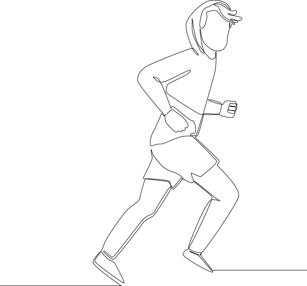 Continuous line drawing of man running and jogging. Sport and healthy. Vector illustration.