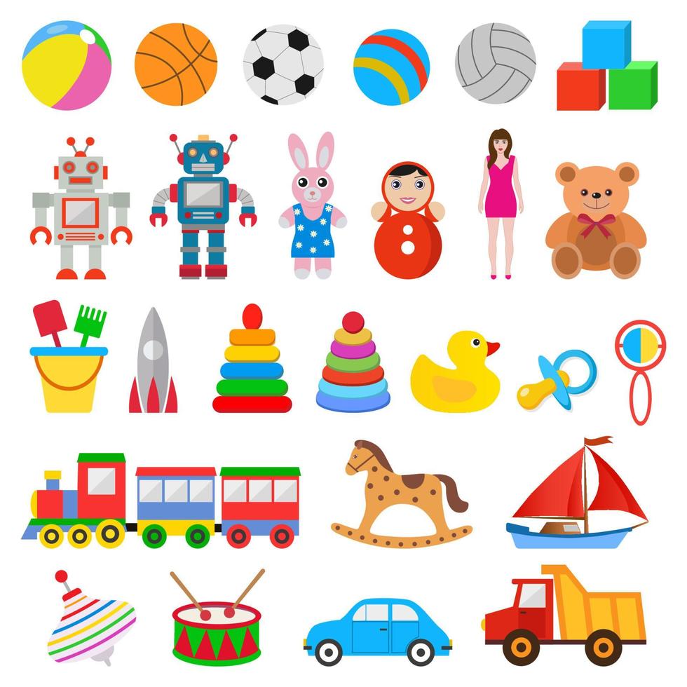 illustration childrens set of toys on white background vector