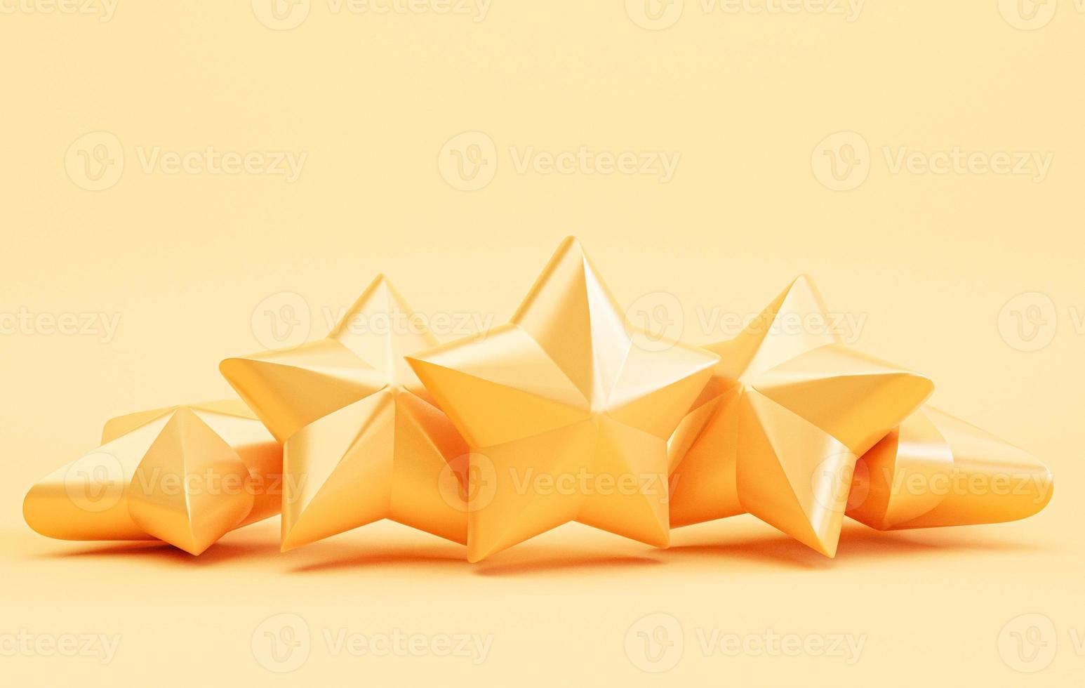 cinco estrellas doradas para la excelente evaluación del cliente después del uso del concepto de producto y servicio por 3d render. foto