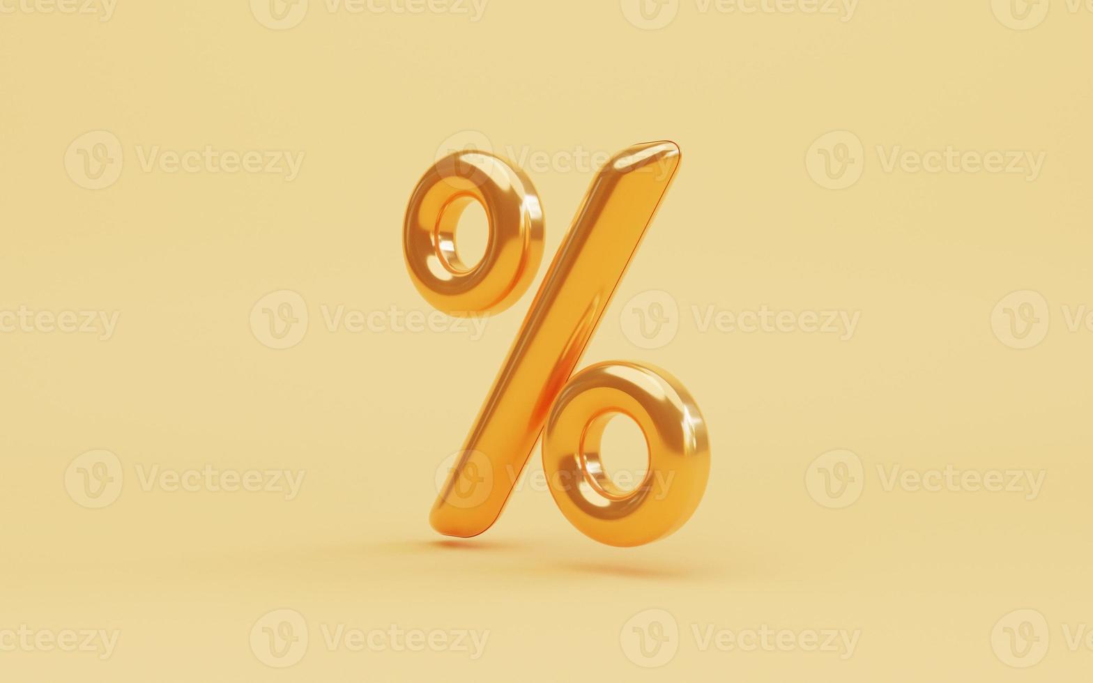 Golden percentage sign symbol on yellow for discount, sale promotion concept by 3d render. photo