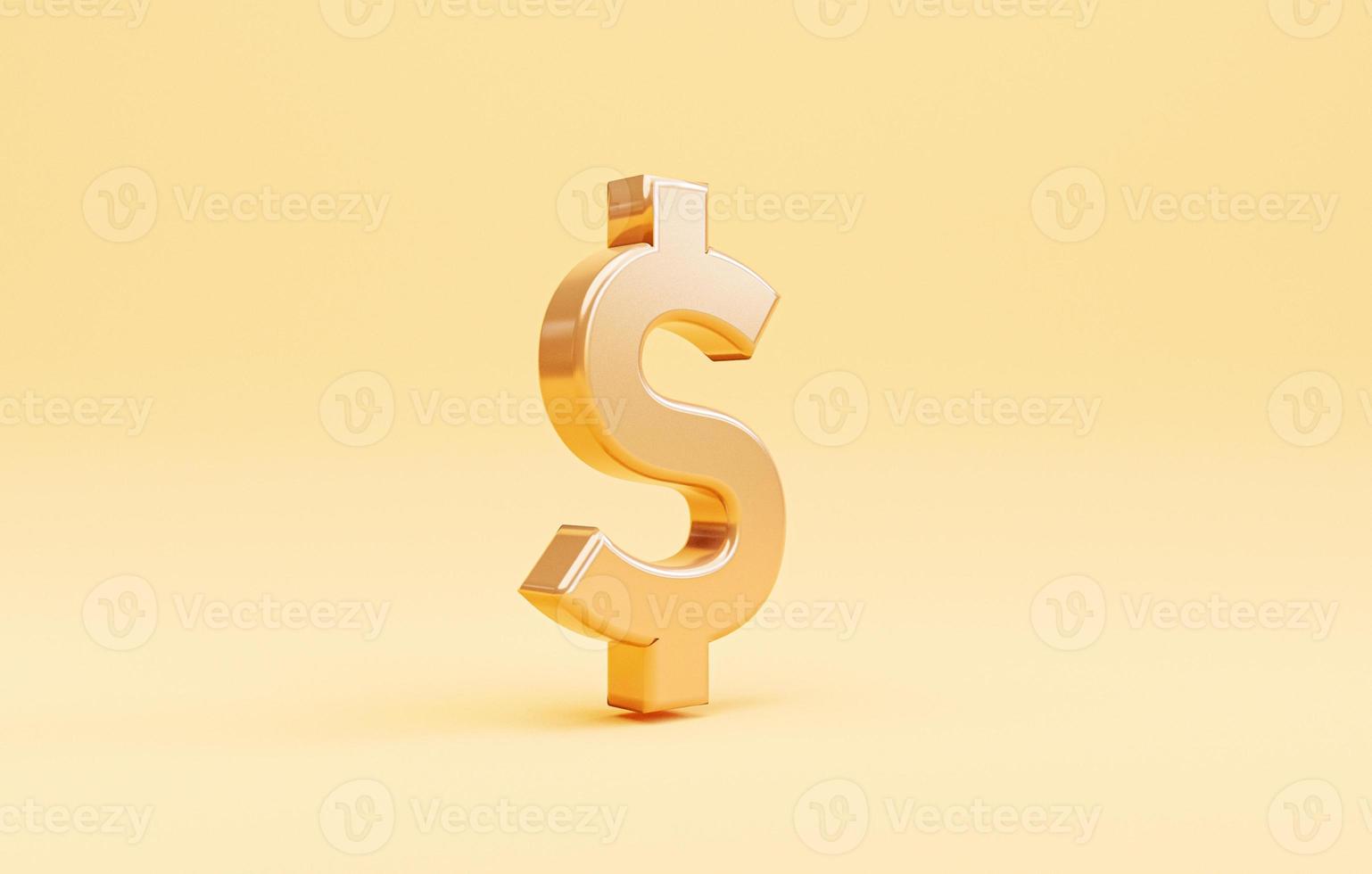 Golden US dollar or USD on yellow background , Dollar is the main currency exchange in the world by 3d render. photo