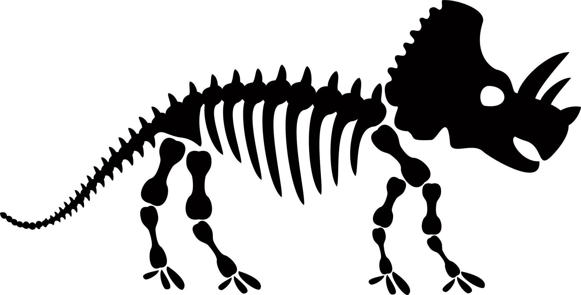 Triceratops dinosaur skeleton negative space silhouette illustration. Prehistoric creature bones isolated monochrome clipart. The dinosaur ate vegetation, Triceratops fossil design element vector