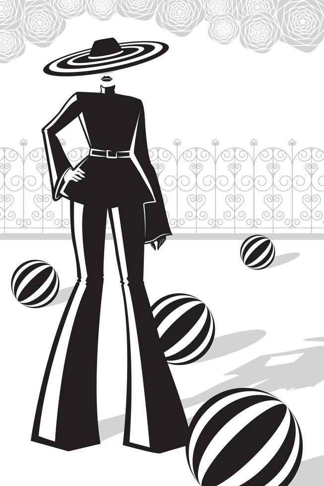 mujer de moda viste vector de ilustración de ropa negra
