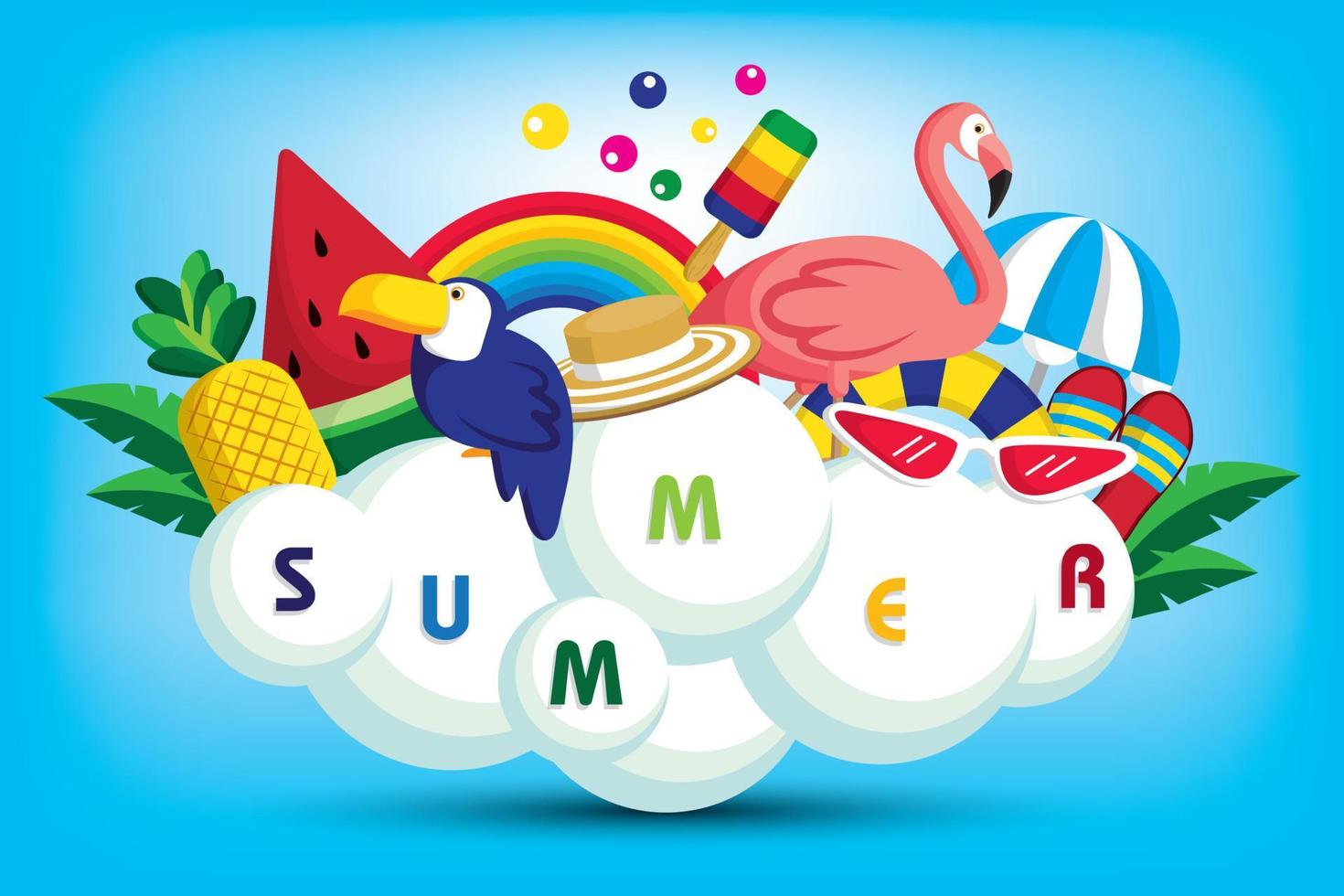 Bright and cute summer graphic elements with blue background vector