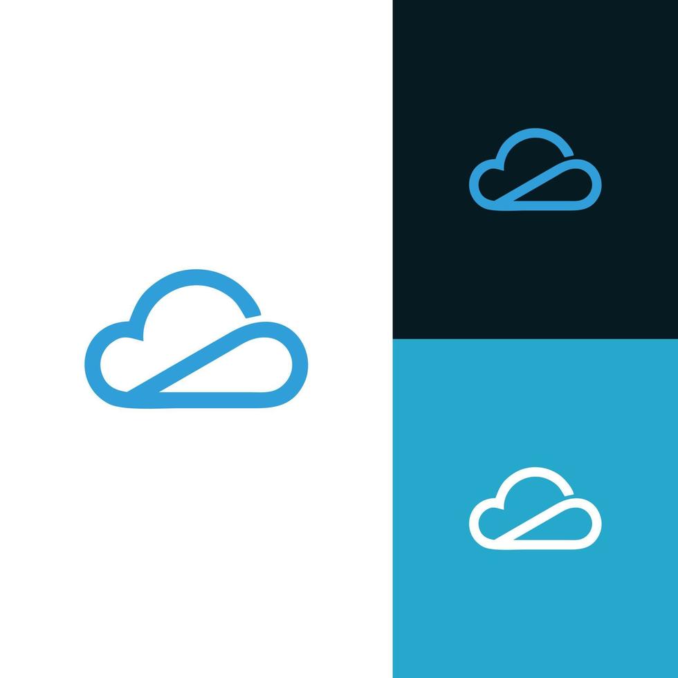 Simple cloud sky outline technology storage connection connect vector logo design