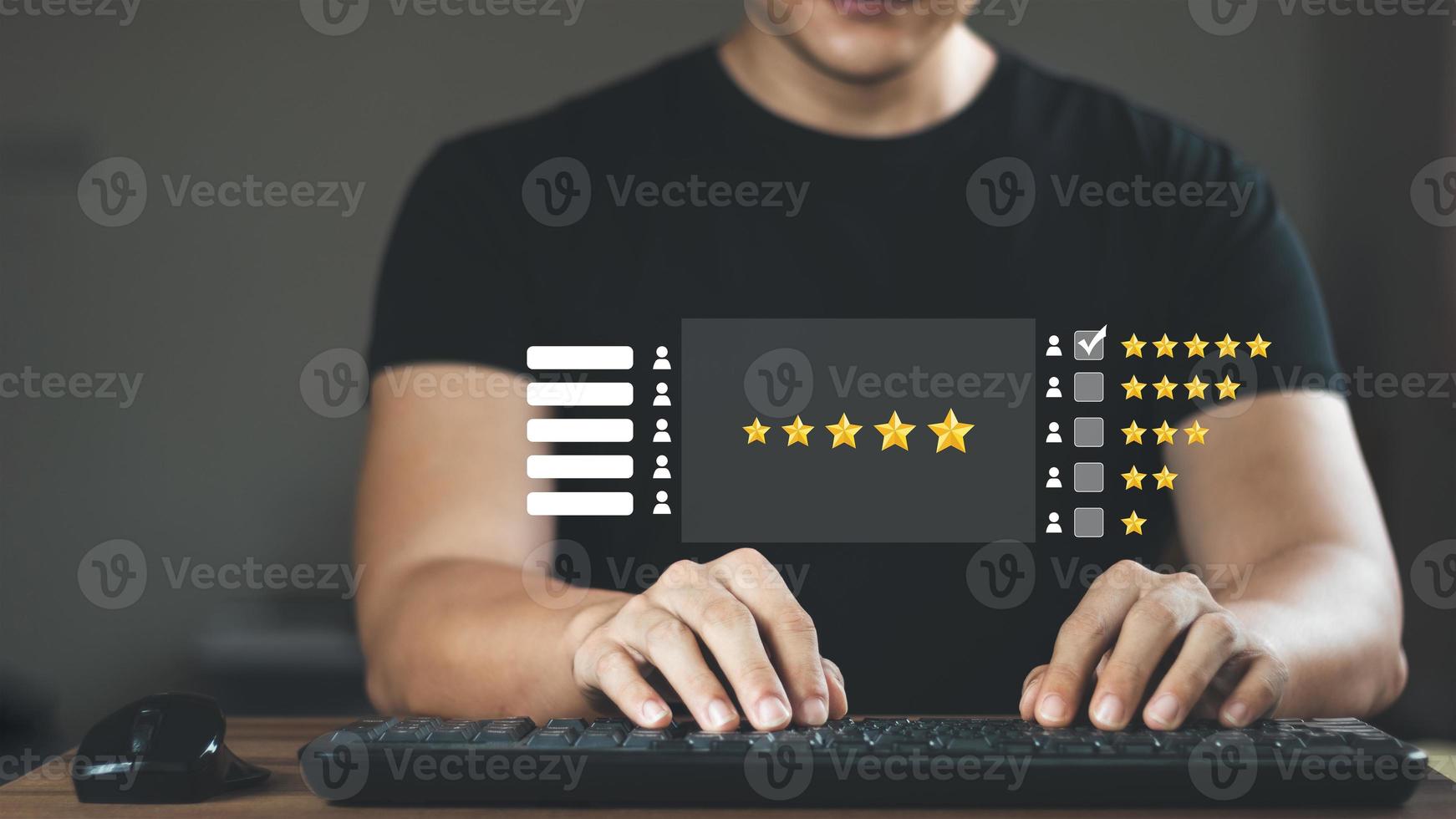 User give rating to service experience on online application, Customer review satisfaction feedback survey concept, Customer can evaluate quality of service leading to reputation ranking of business. photo