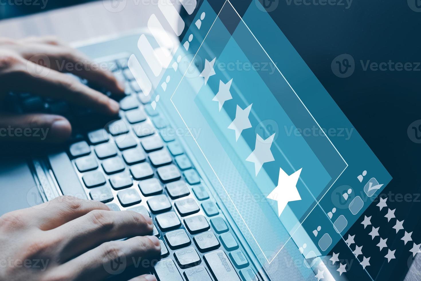 User give rating to service experience on online application, Customer review satisfaction feedback survey concept, Customer can evaluate quality of service leading to reputation ranking of business. photo