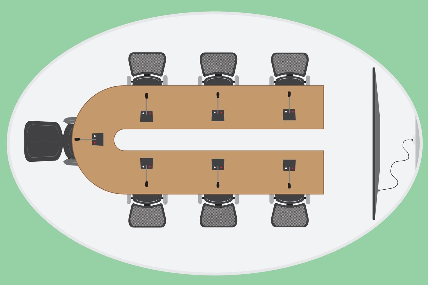 Meeting room with microphone and TV, Top view vector