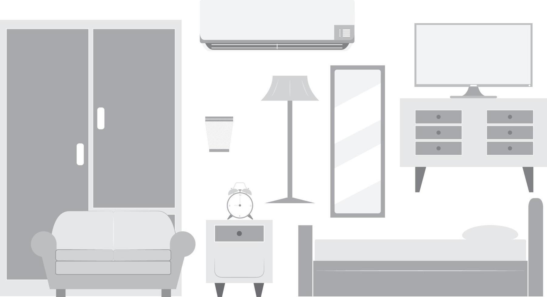 Set of furnitures in the bedroom vector