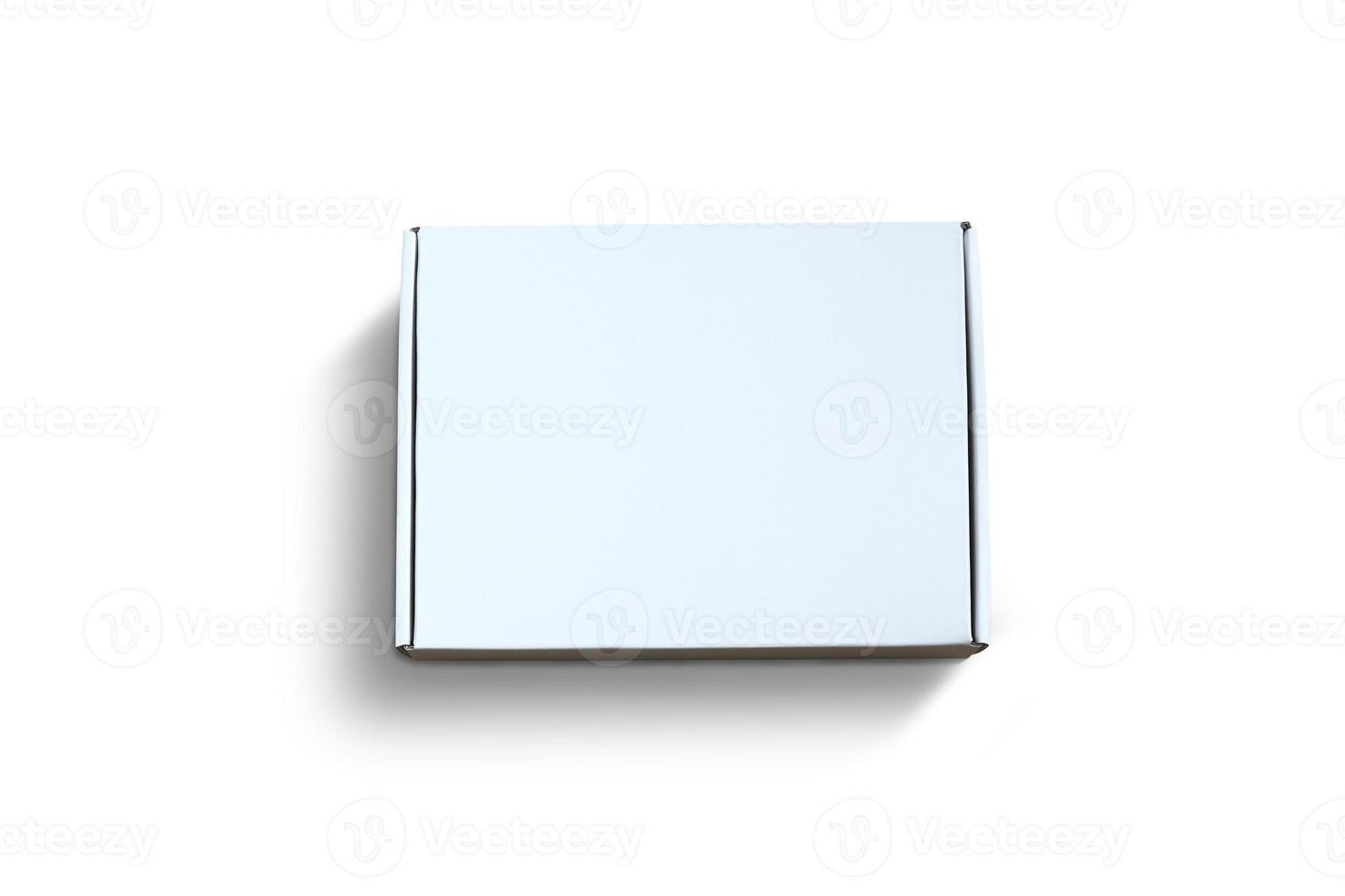 Top view of carton isolated on a white background with clipping path. White cardboard gift box for delivery. photo