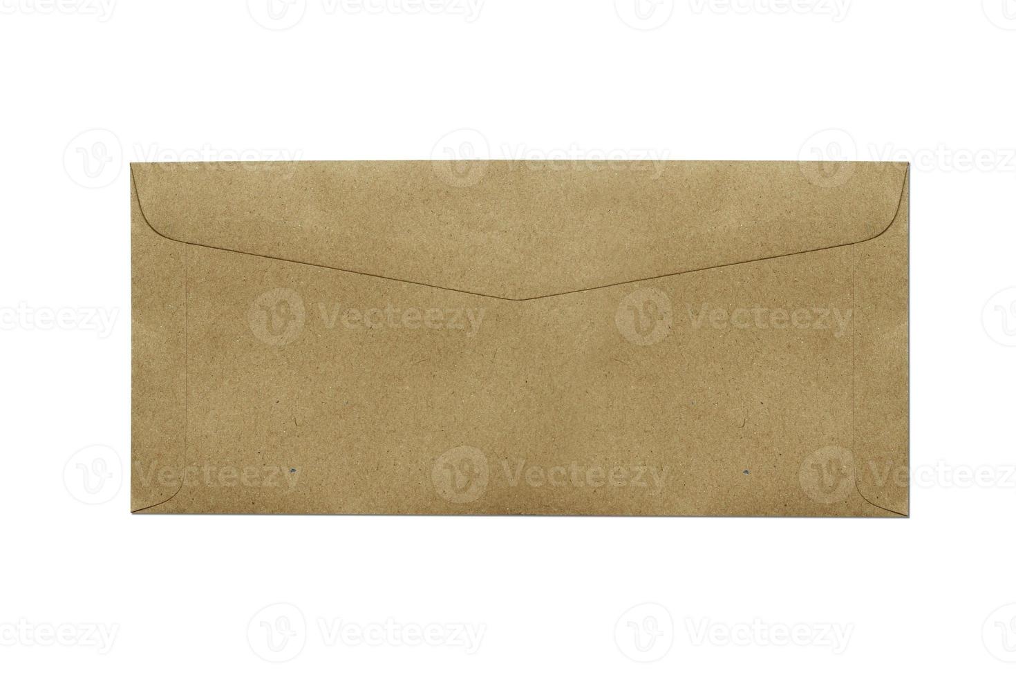 Brown envelope isolated on white background with clipping path. Top view. photo