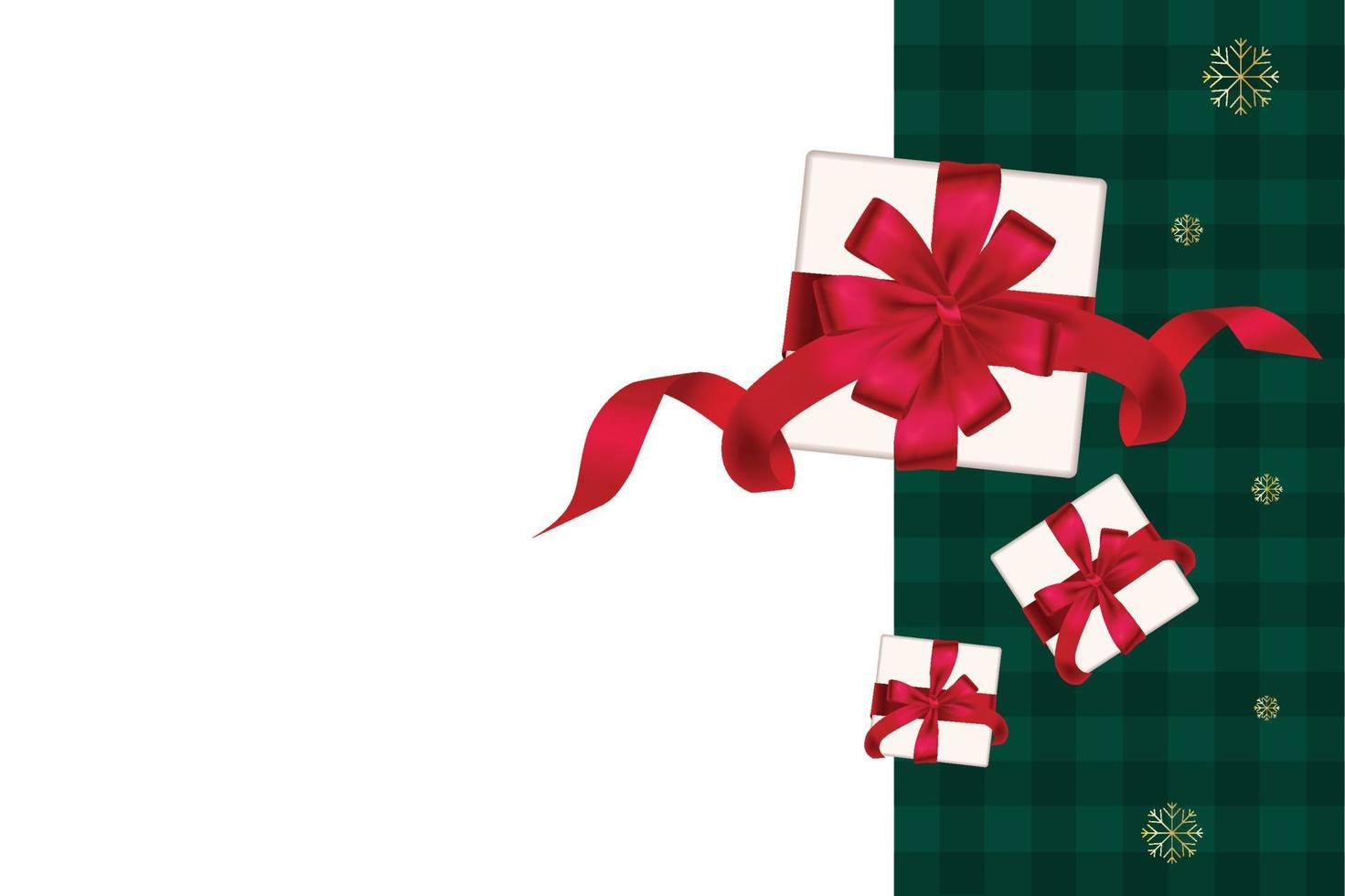caja de regalo decorativa con lazo rojo. fondo verde a cuadros, año nuevo navidad, ilustración vectorial vector
