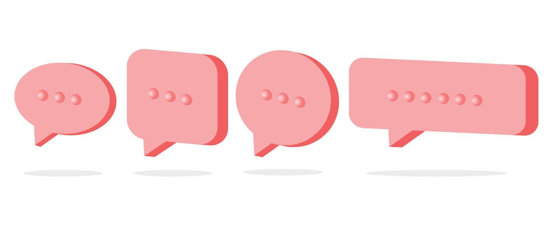 Pink 3d speech bubble shape set. Simple dialog balloon text box vector