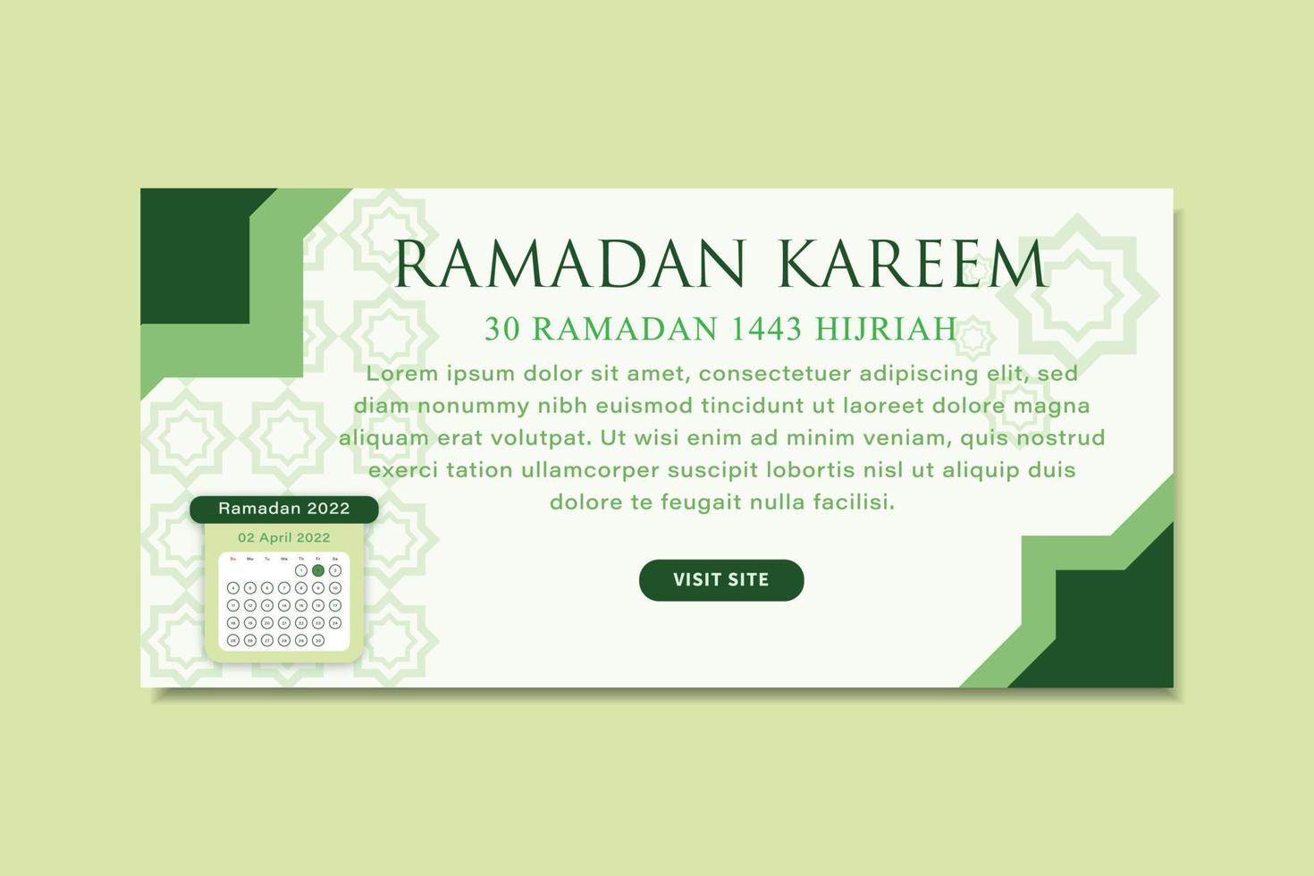 Clean Green Ramadan Kareem Banner Template With Text And Decoration vector