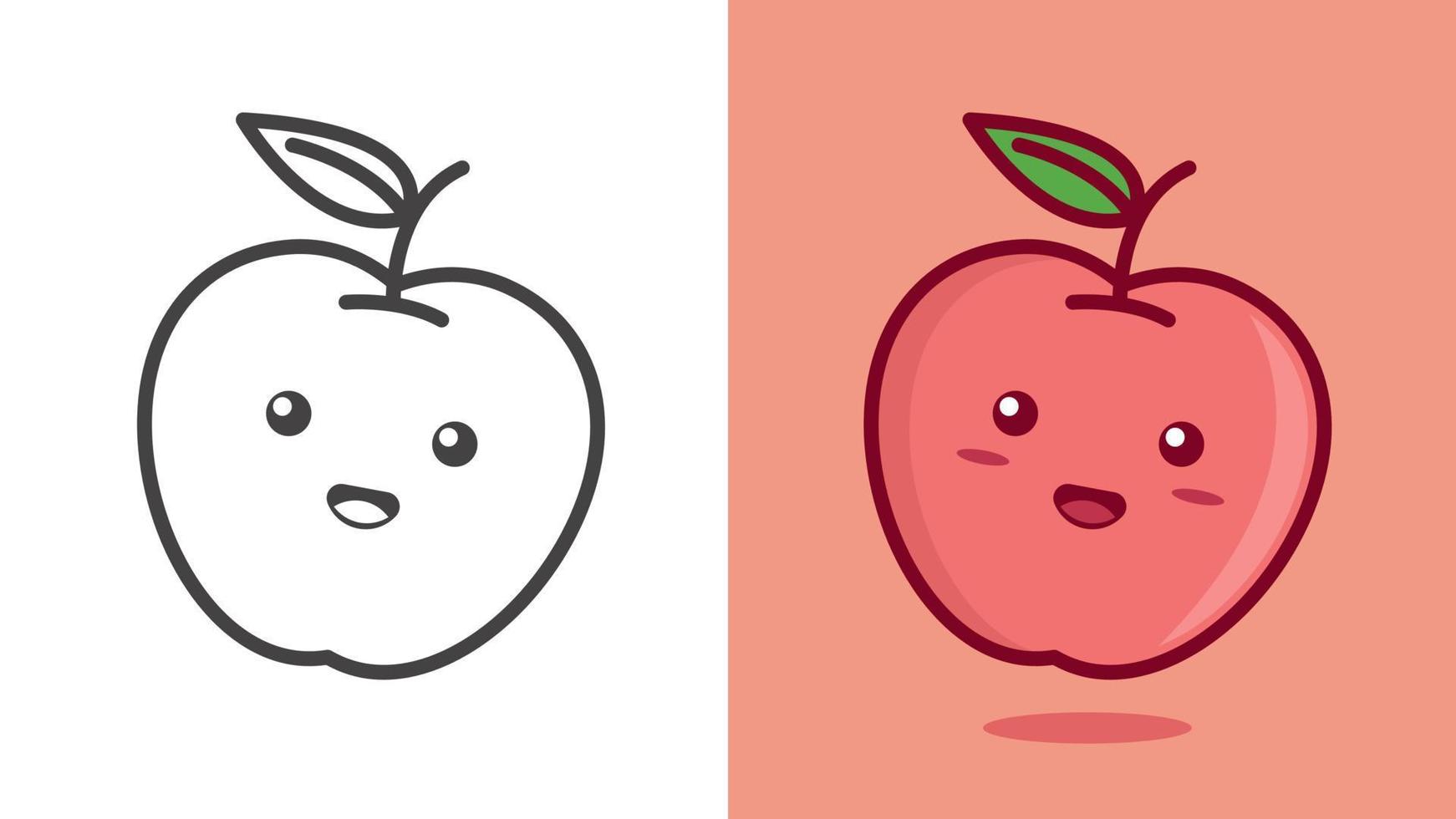 ilustración vectorial personaje de dibujos animados gráficos de manzana linda en estilo de garabato kawaii. adecuado para colorear libro. vector