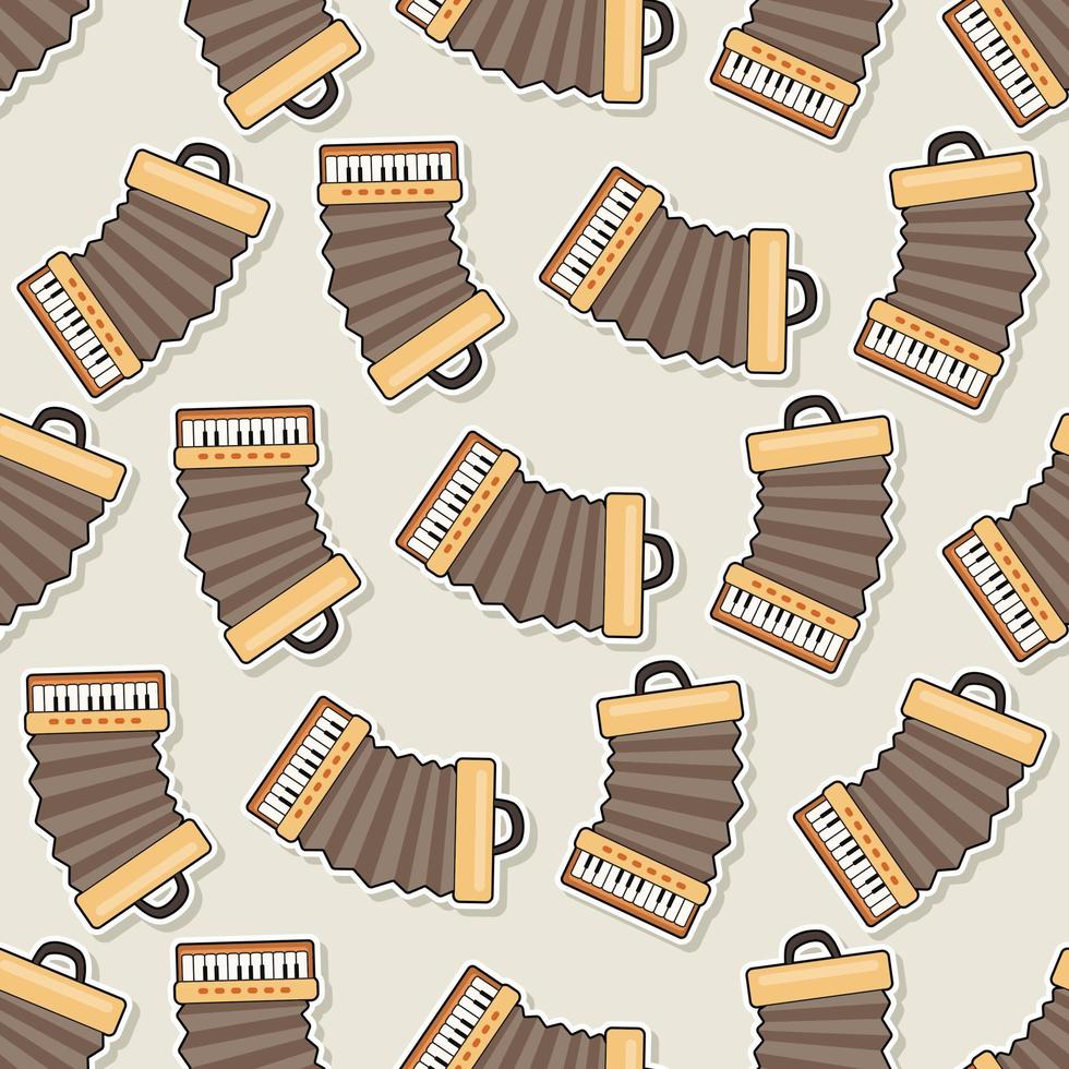 Seamless accordion cartoon sticker pattern vector