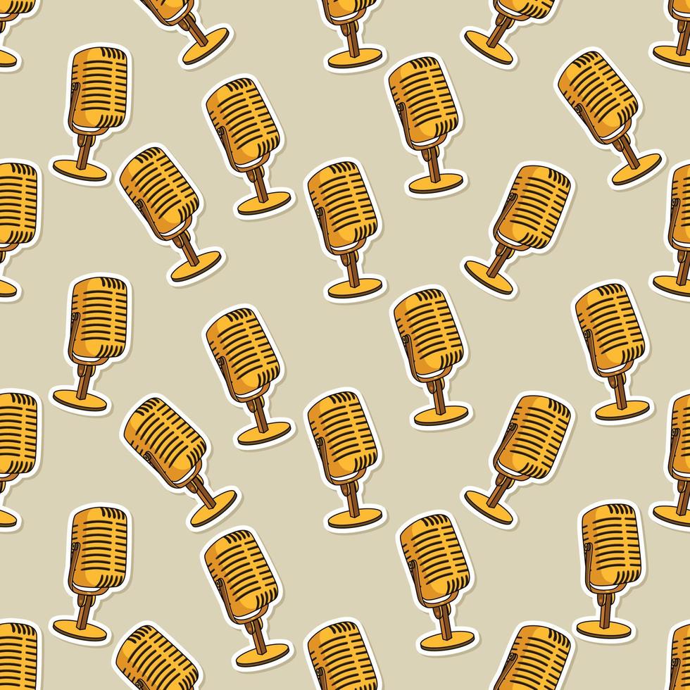 Seamless microphone cartoon sticker pattern vector