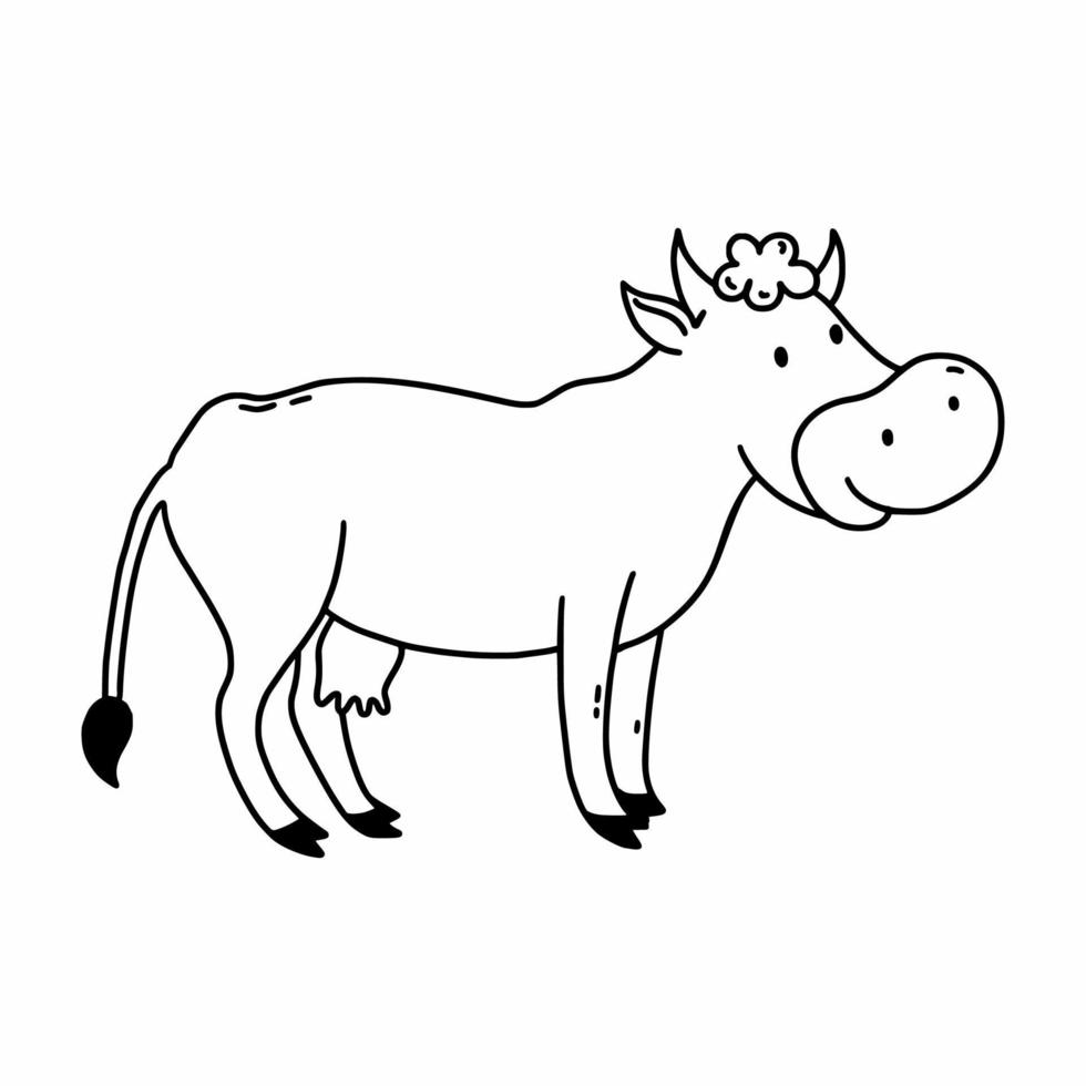 Cow in doodle style. Coloring book for child. Animal on farm. vector