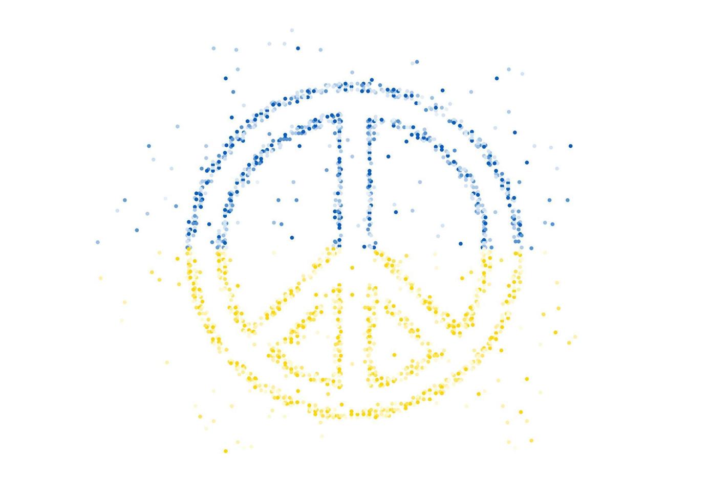Abstract Geometric Circle dot pattern particle Peace icon shape with Ukraine national flag, VR technology Peaceful Pray and Stop war design gold color illustration on white background with copy space vector