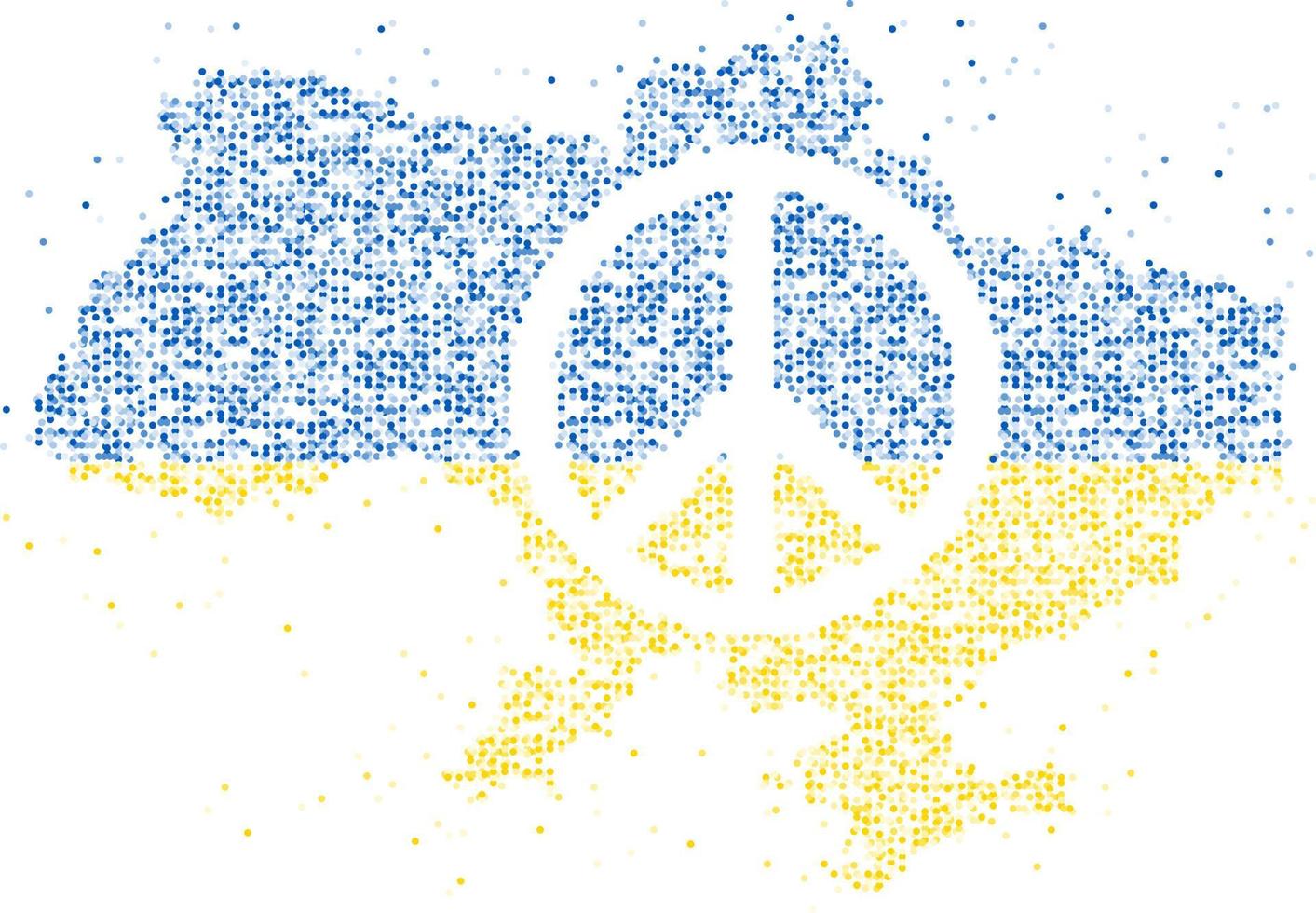 Abstract Geometric Circle dot pattern particle Peace icon shape with Ukraine national flag, VR technology Peaceful Pray and Stop war concept design illustration on white background with copy space vector