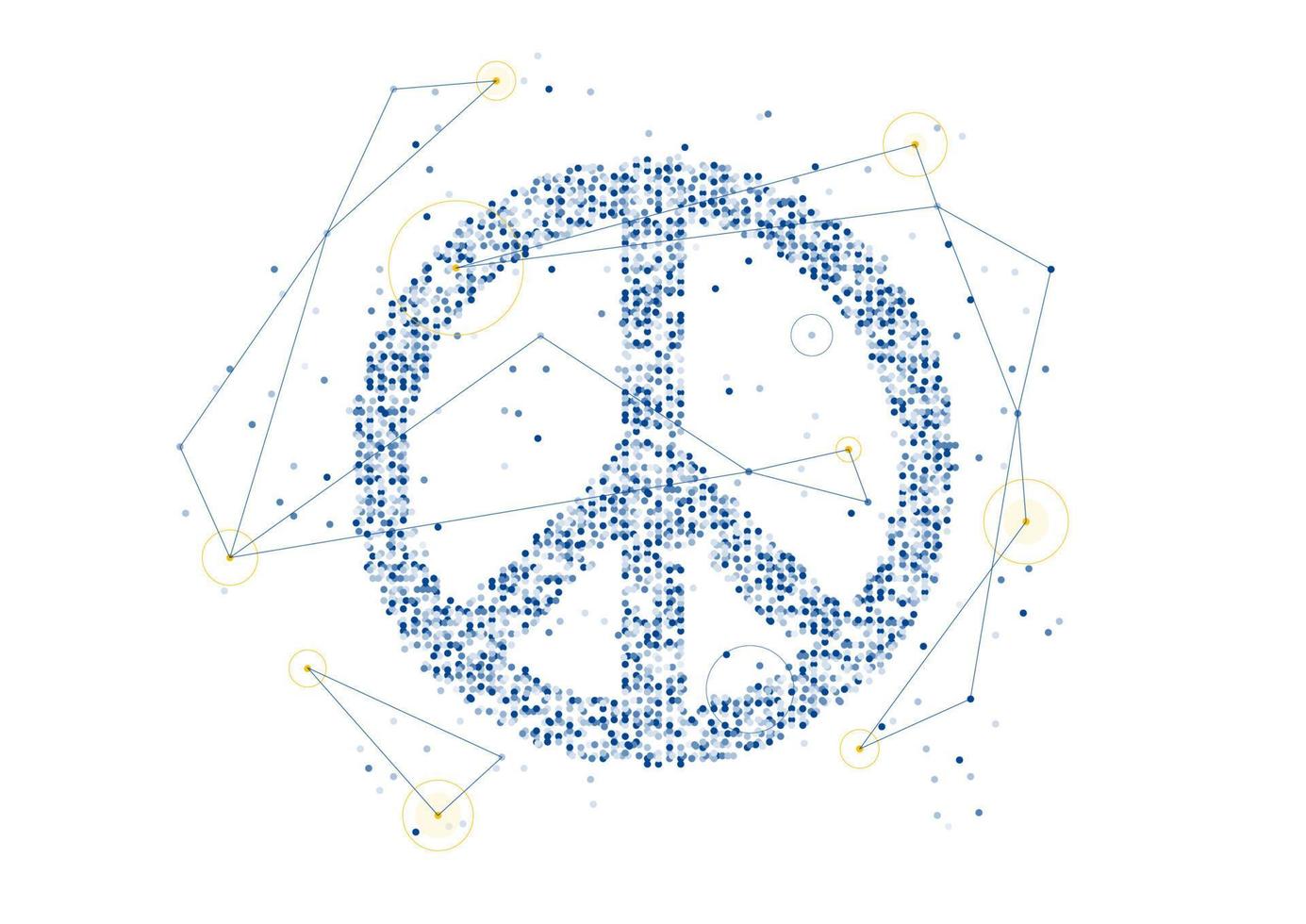 Abstract Geometric Circle dot pattern particle Peace icon shape, VR technology Peaceful Pray and Stop war design blue color illustration on white background with copy space vector