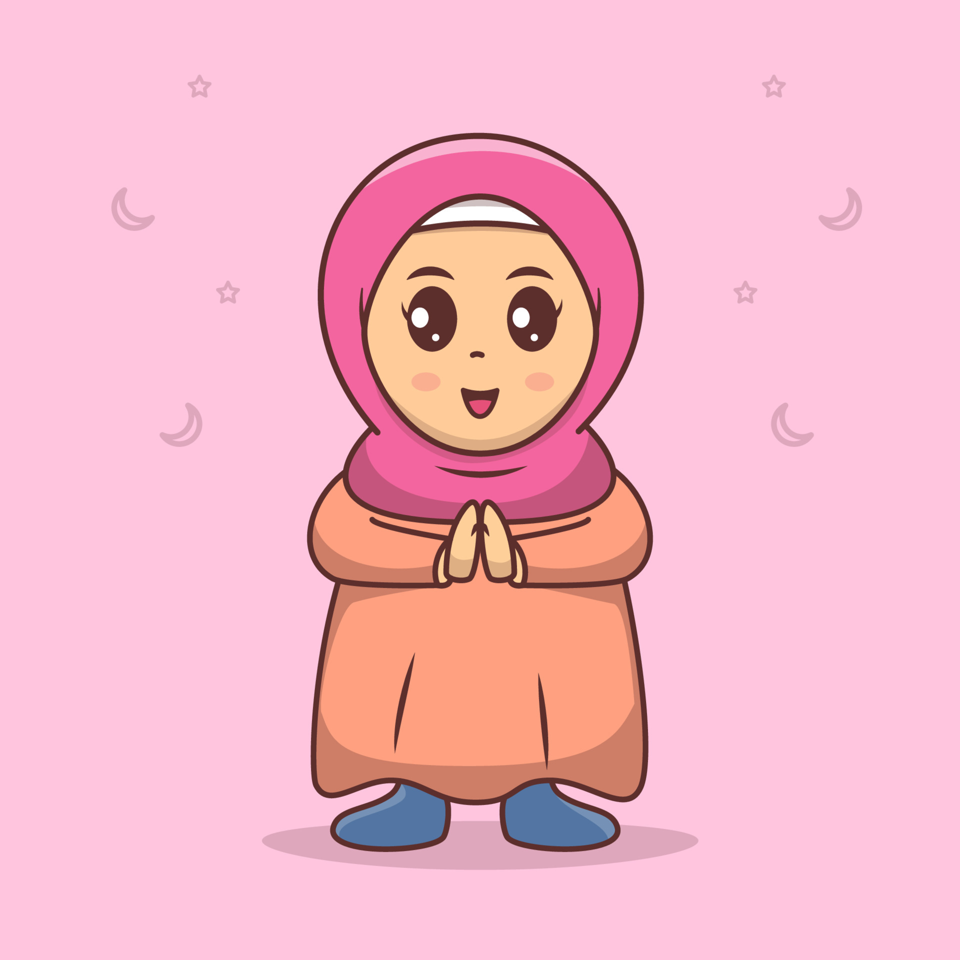Cute girl celebrating ramadan mubarak, eid mubarak cartoon vector ...