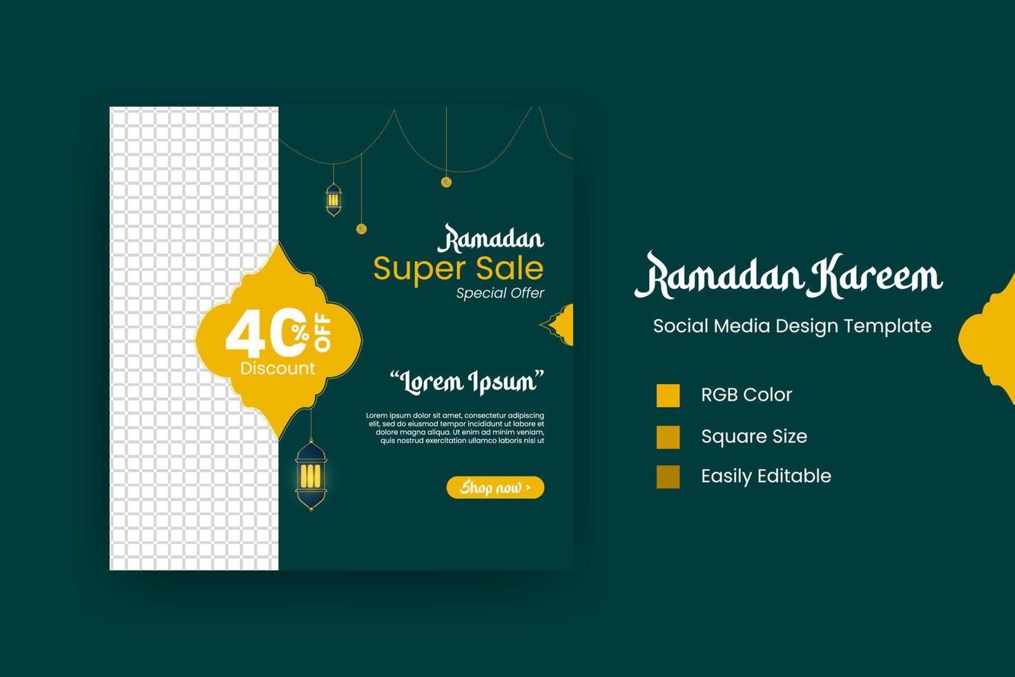 plantilla de diseño de vector de publicación de redes sociales de ramadán de fondo plano