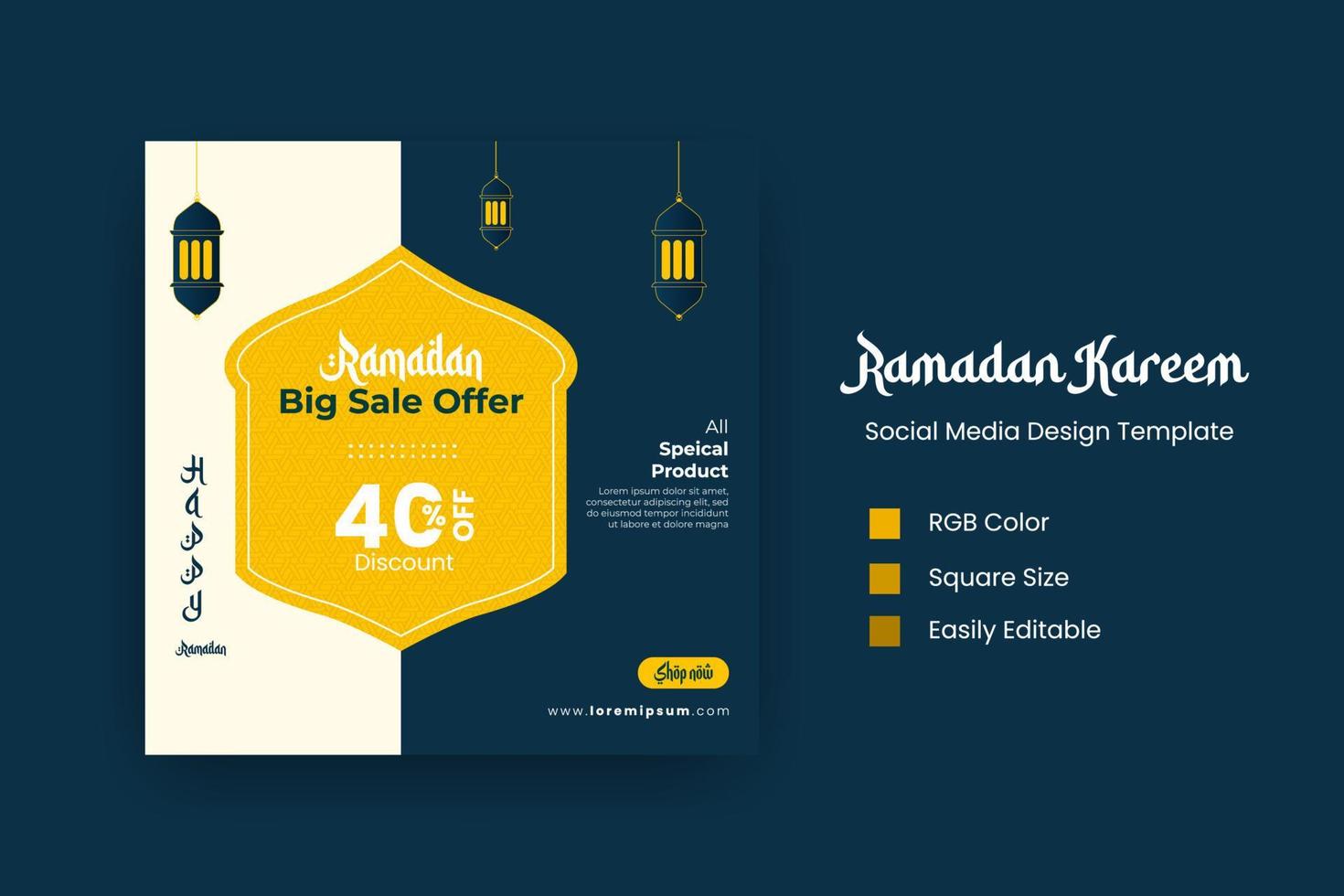 Flat background Ramadan social media post vector design template