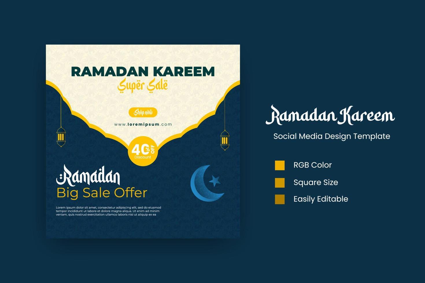 plantilla de diseño de vector de publicación de redes sociales de ramadán de fondo plano