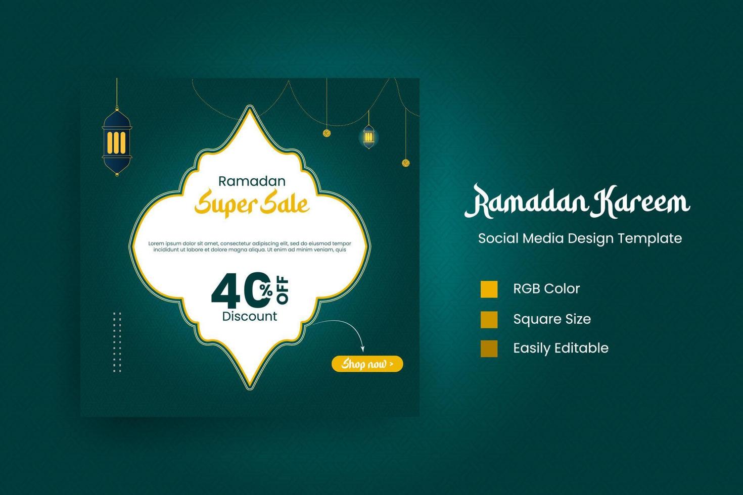 plantilla de diseño de vector de publicación de redes sociales de ramadán de fondo plano