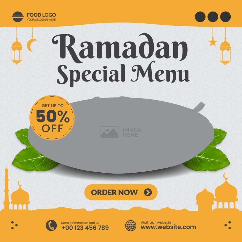 Food and Restaurant Social Media Post Template with Ramadan theme vector