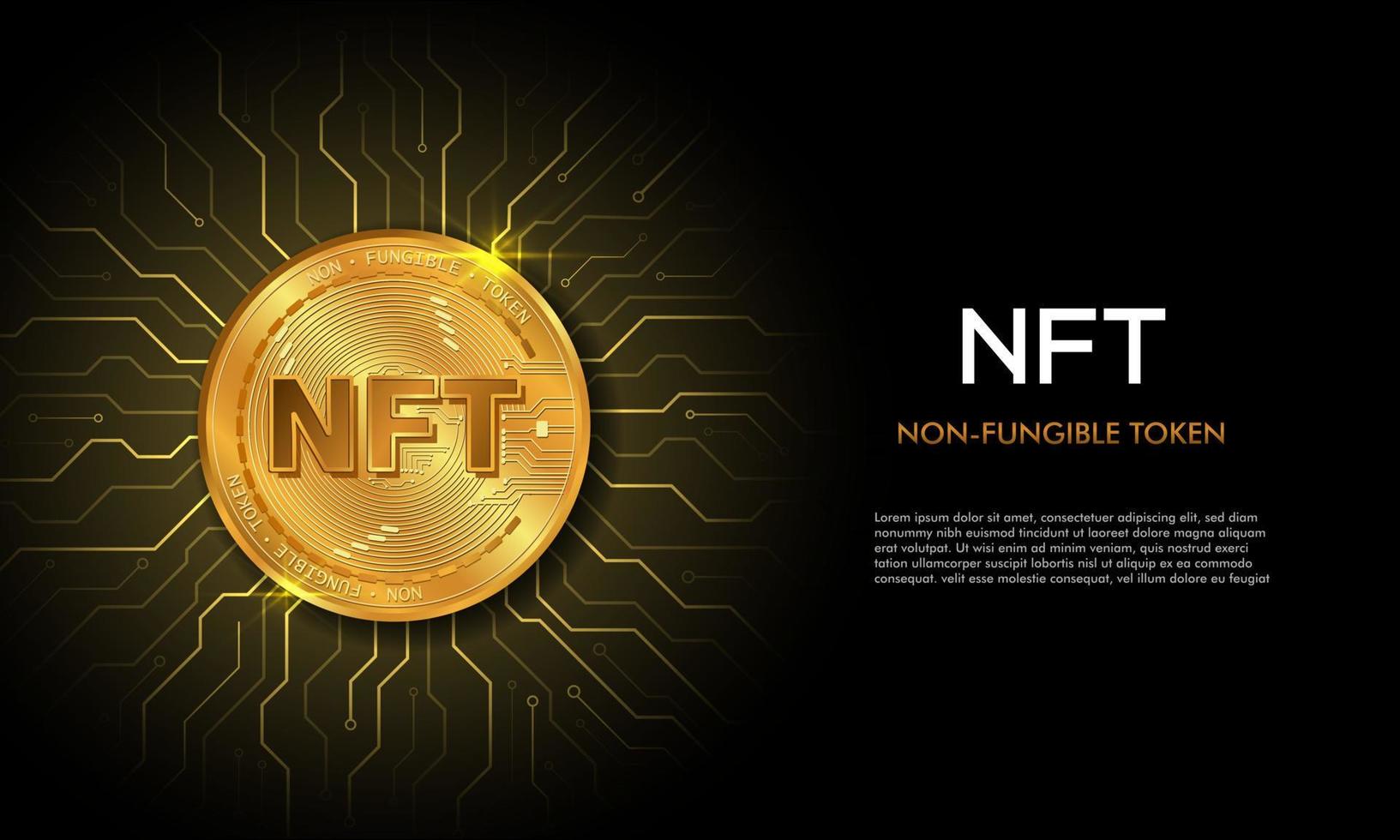 Non fungible token NFT.Technology background with circuit.NFT logo.Crypto currency concept. vector