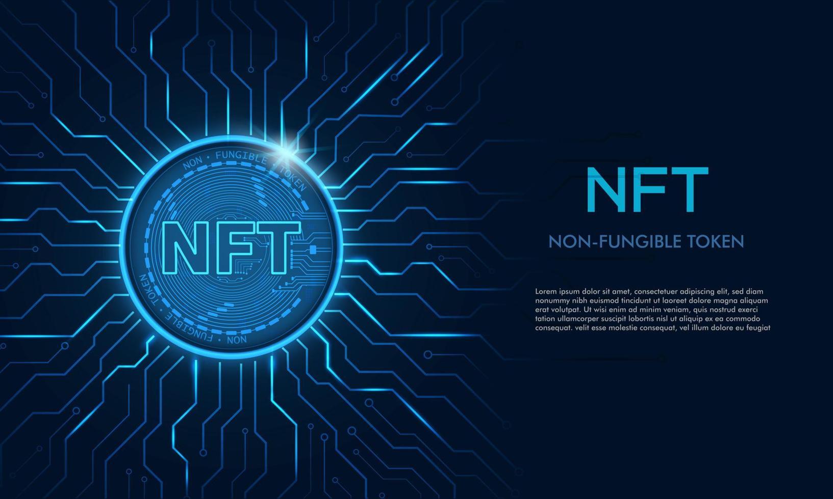 Non-fungible token NFT coin.Bluie abstract technology background. vector