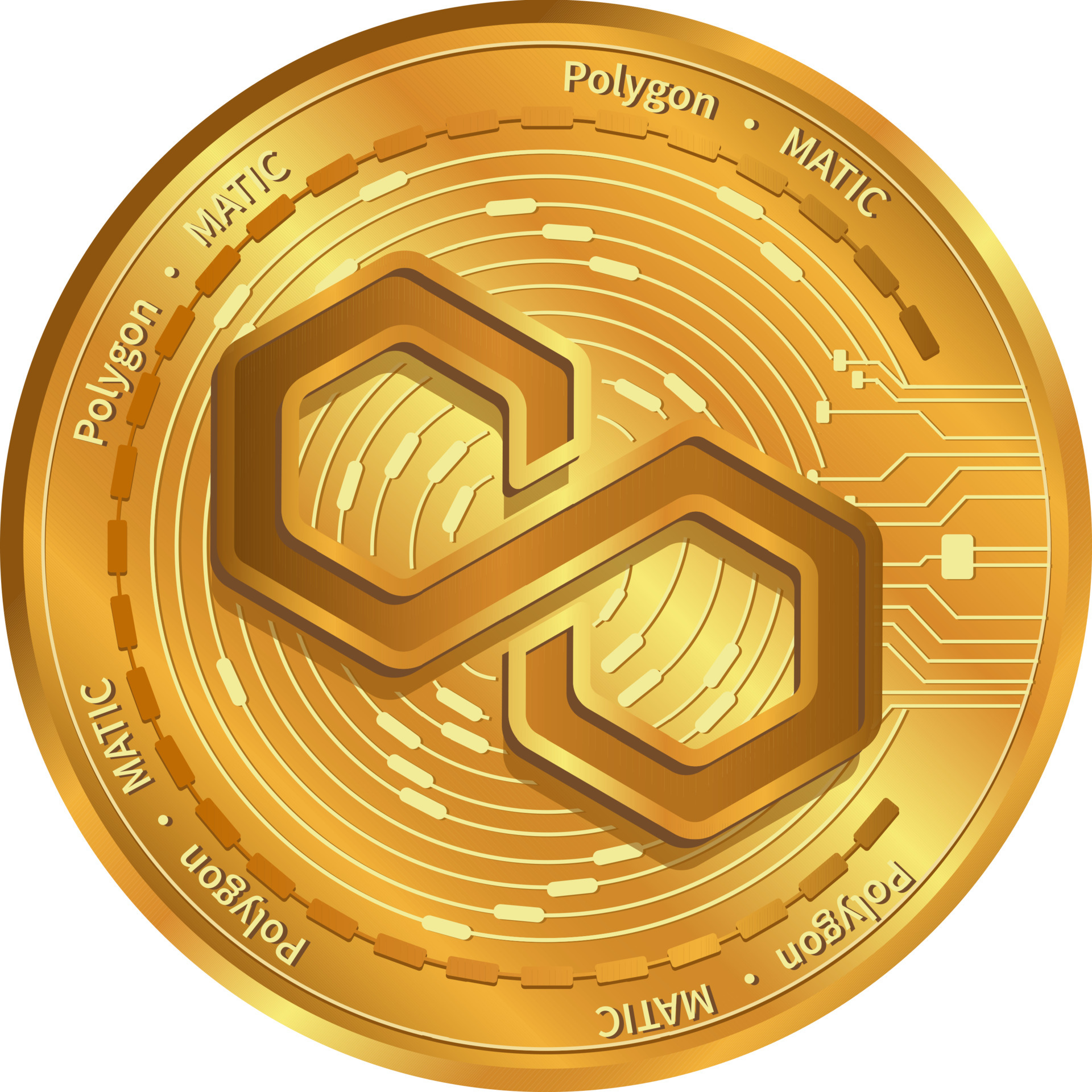 Polygon MATIC gold coin.Crypto currency and digital exchange.Isolated