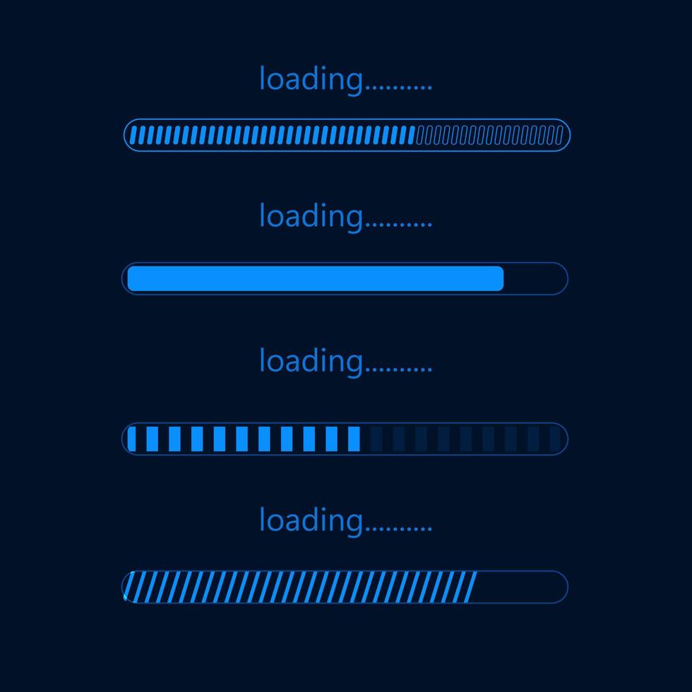 iconos de progreso de la barra de carga. estilo de superposición de fondo azul. vector