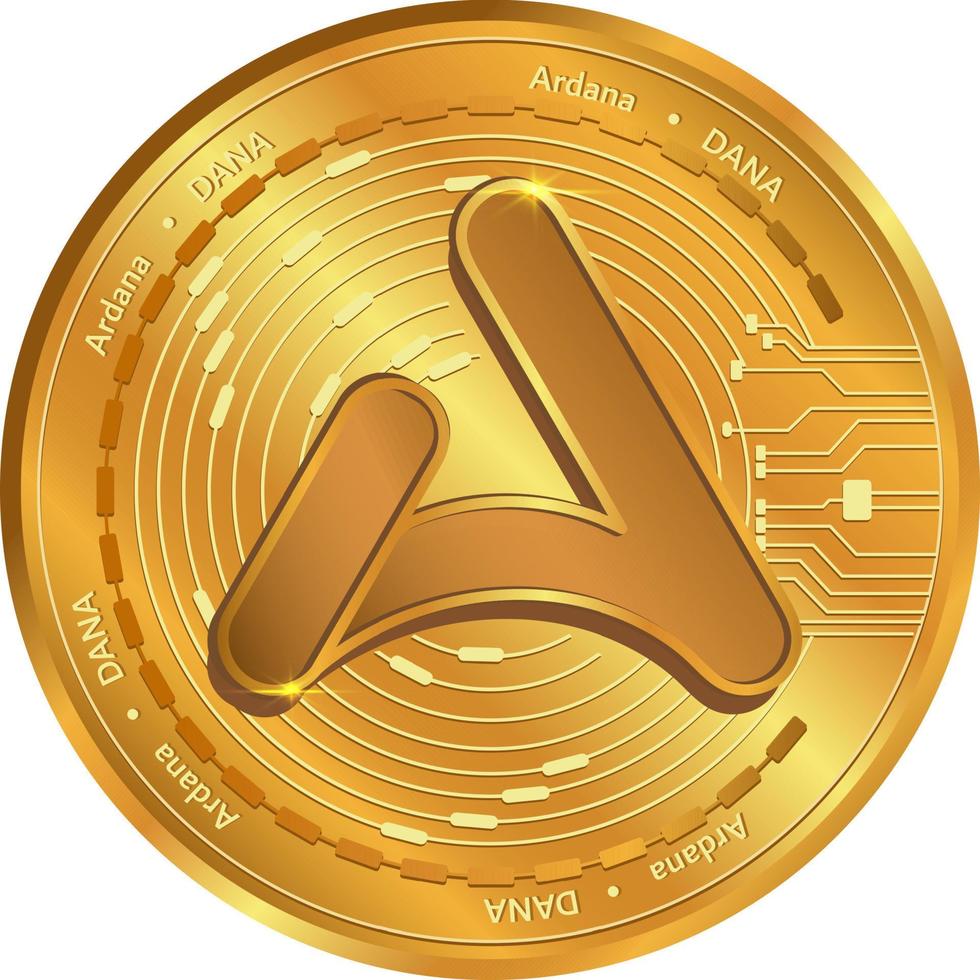 Ardana DANA gold coin.Cryptocurrency exchange.Ardana DANA coin logo isolated. vector
