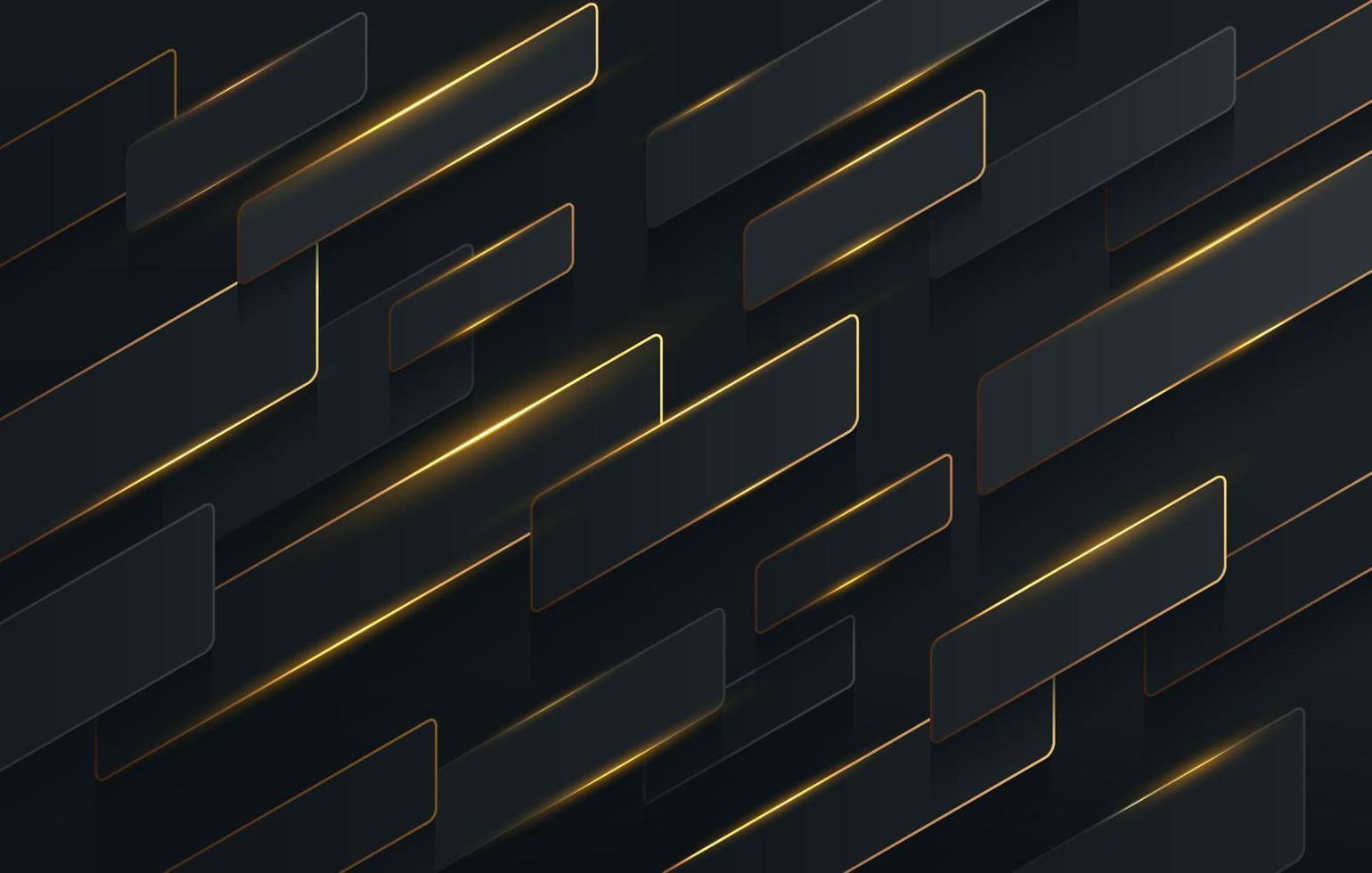 rayas diagonales superposición dinámica de color negro y dorado sobre fondo abstracto oscuro con espacio de copia. diseño de plantilla web de banner moderno. estilo de tecnología futurista. ilustración vectorial vector