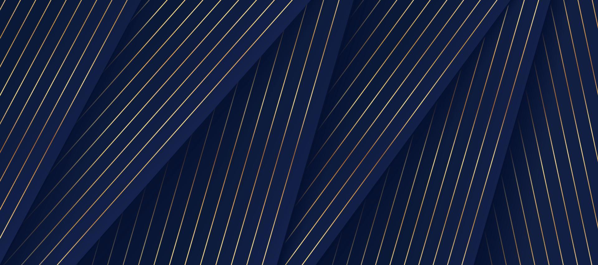 Abstract geometric shape on dark navy blue background, Golden lines decorate. Luxury overlap layered rectangle pattern design. You can use for cover, template, poster, banner web. EPS10 vector