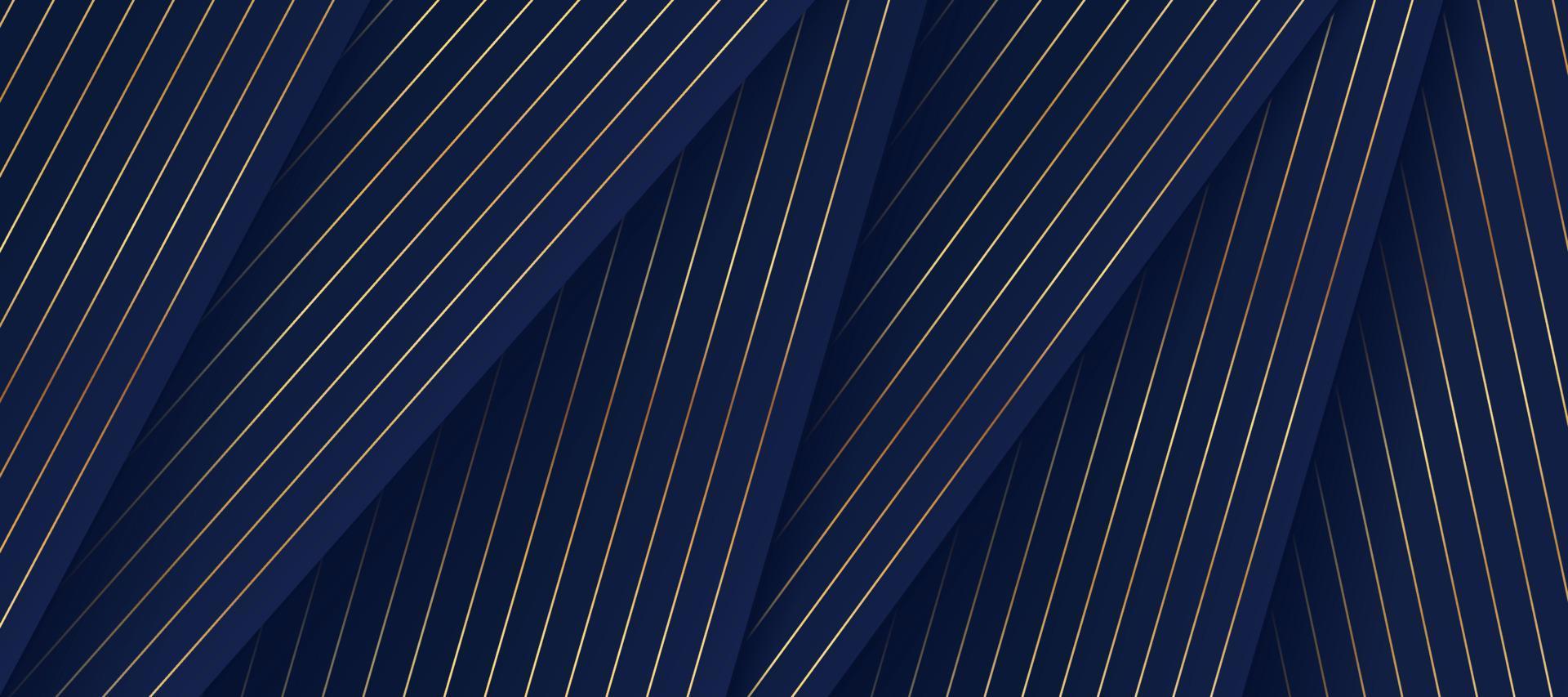 Abstract geometric shape on dark navy blue background, Golden lines decorate. Luxury overlap layered rectangle pattern design. You can use for cover, template, poster, banner web. EPS10 vector