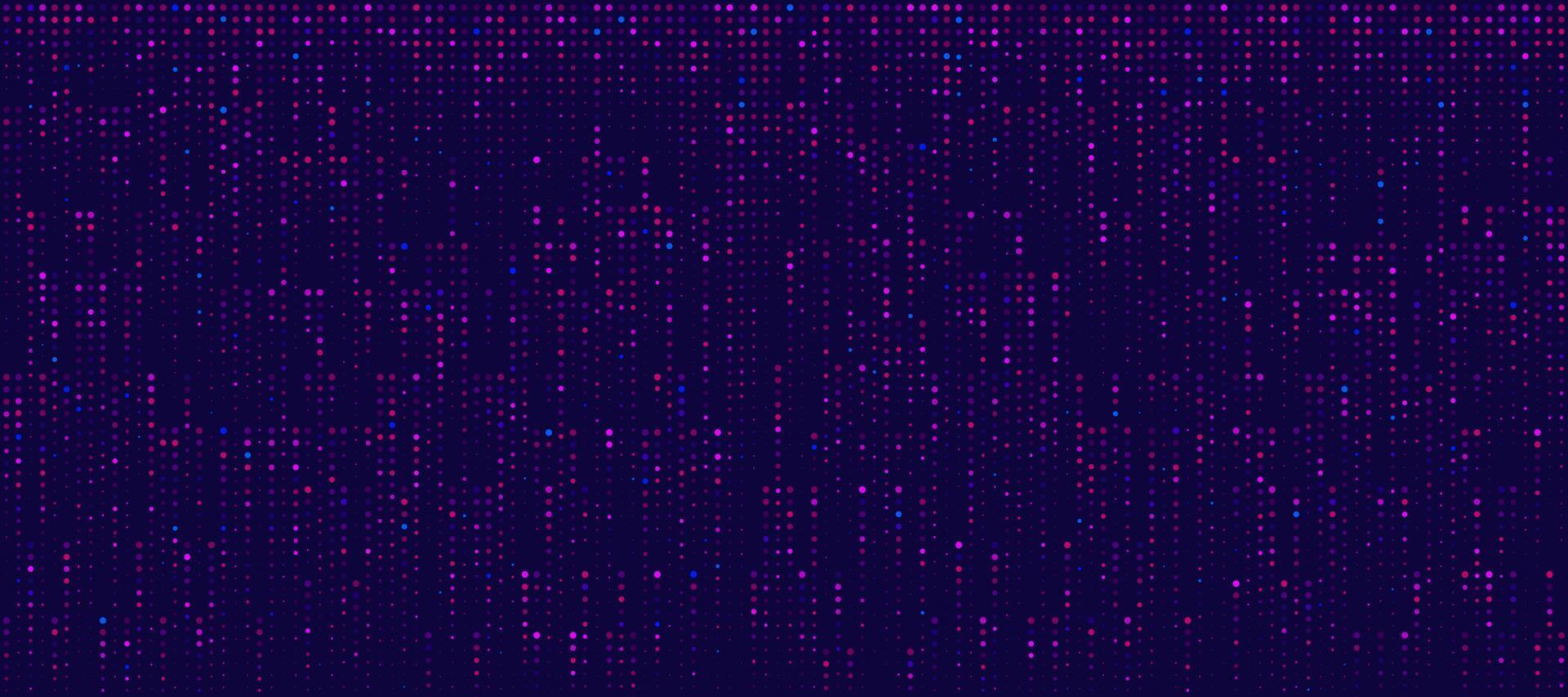 Abstract minimal pink purple blue vertical random dotted pattern on dark blue background. Simple modern texture halftone style. Technology futuristic banner design. Digital data concept. EPS10 vector