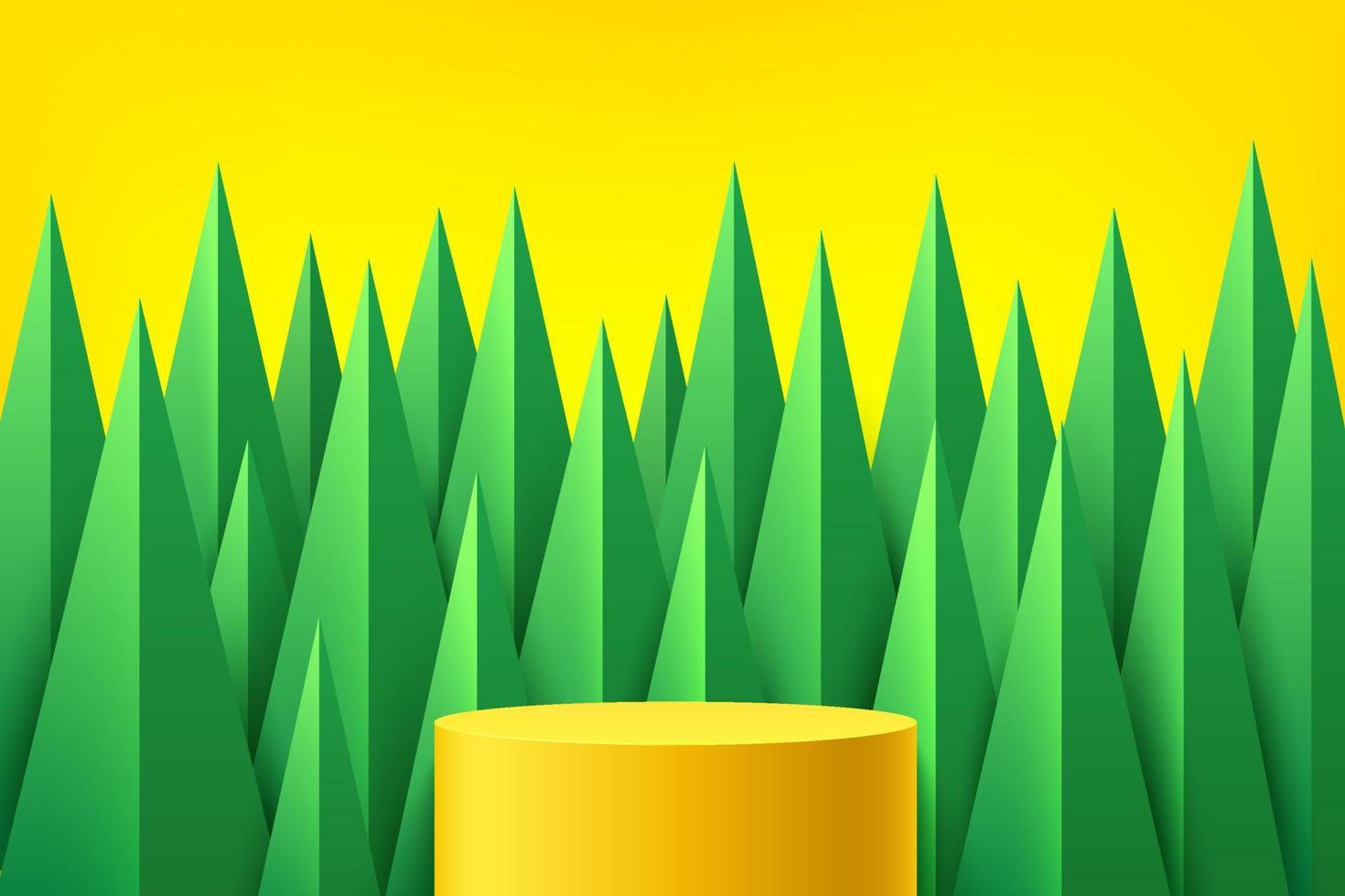 podio de plataforma amarilla. superposición de forma de triángulo verde sobre fondo amarillo. escena de pared abstracta. pedestal geométrico concepto de verano natural. representación vectorial de forma 3d para la presentación de productos. vector