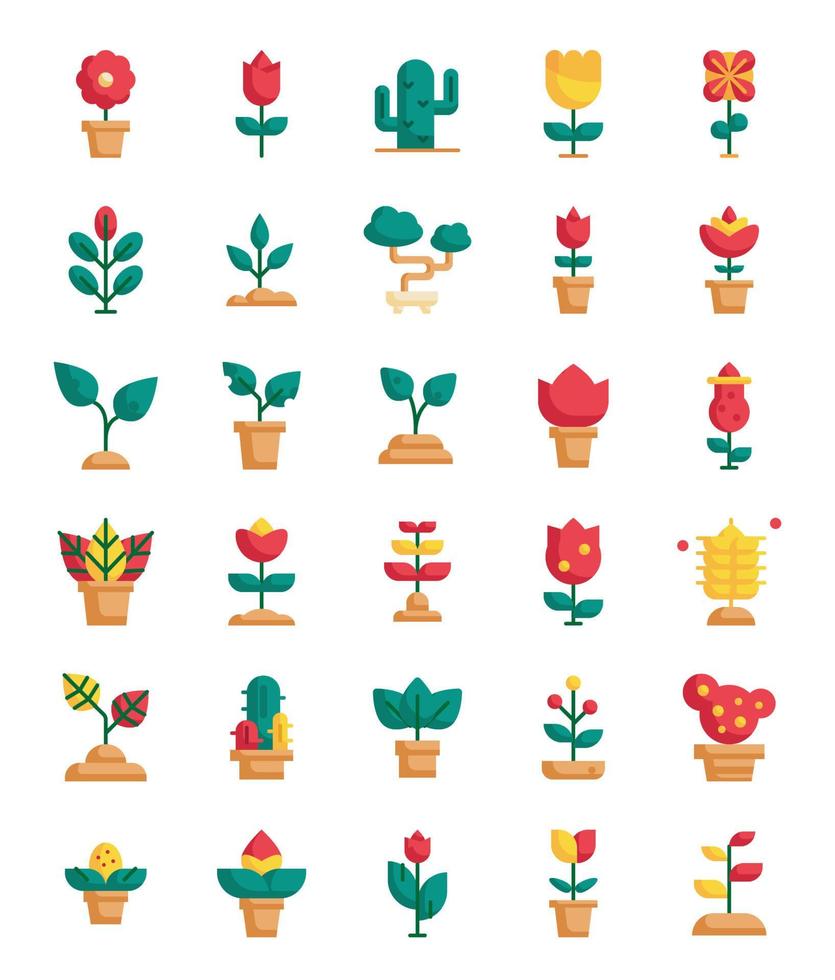 iconos de decoración de flores de plantas planas vector
