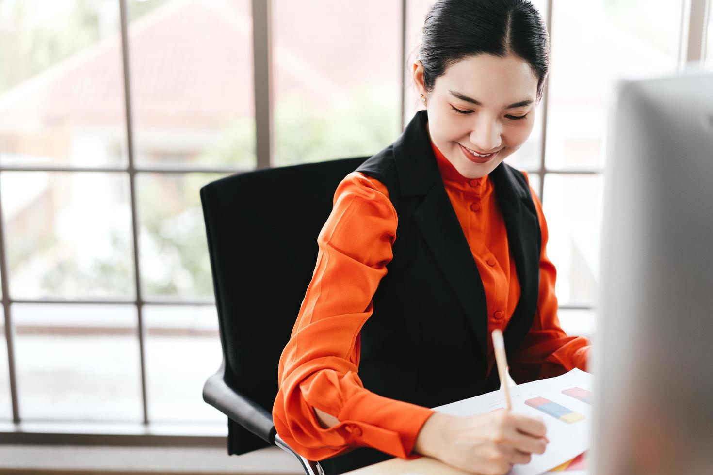 Portrait of happy smile office business asian salary woman. photo